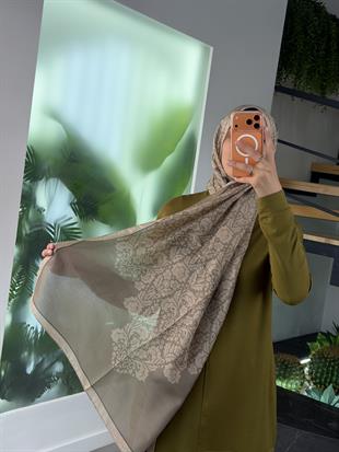 Yağ Yeşili Renk Royal Motif Şal