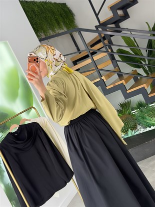 Yeşil Renk Fular Detaylı Bluz