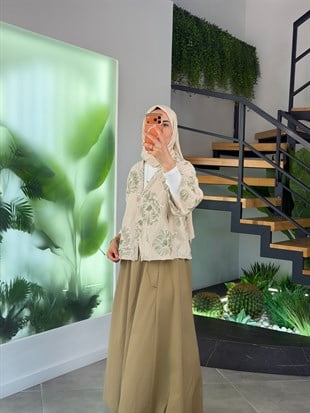 Yeşil Renk Nakış Ve Pulet İşlemeli Kimono