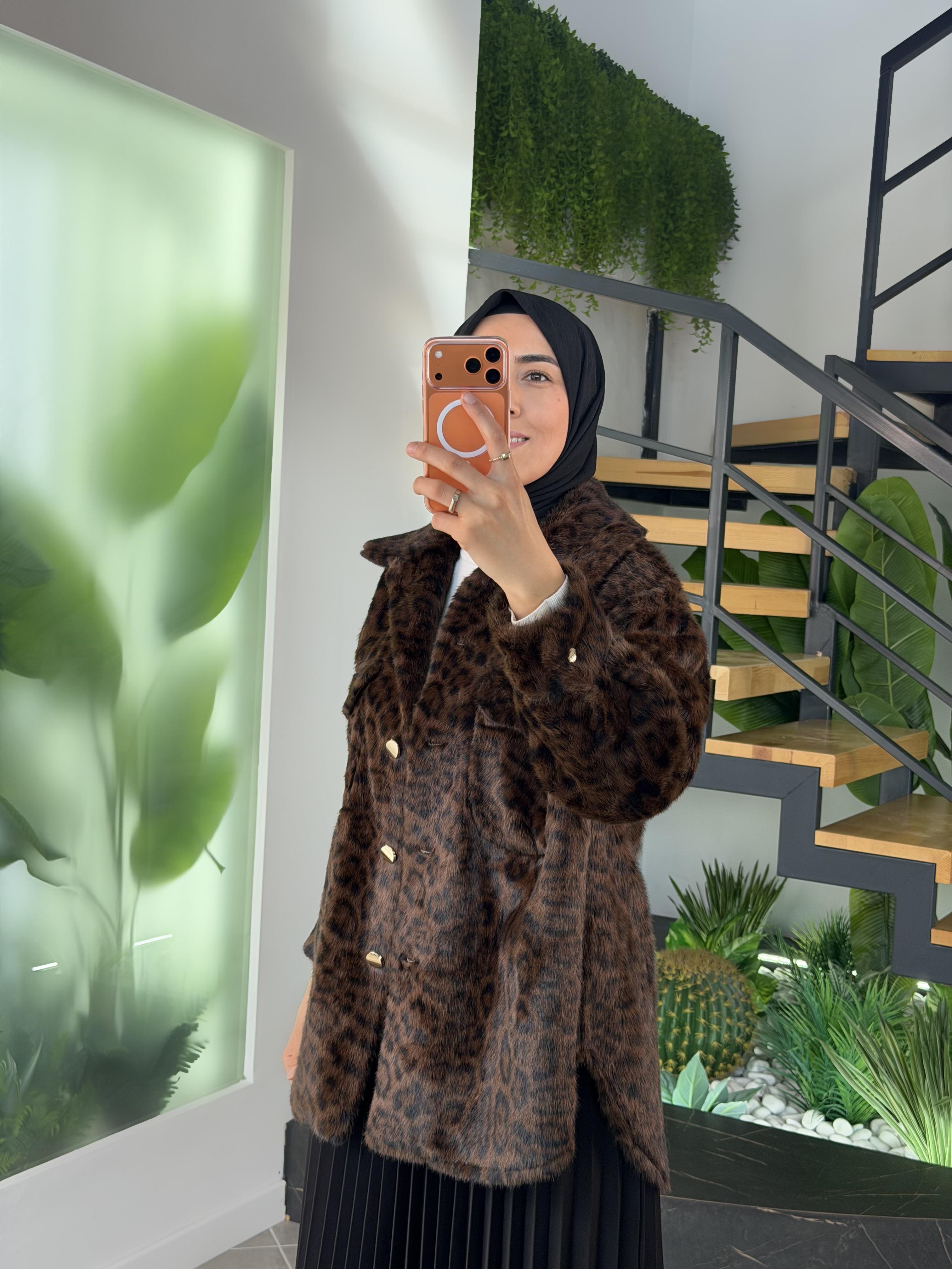  Kahve Renk Leopar Desenli Shacket