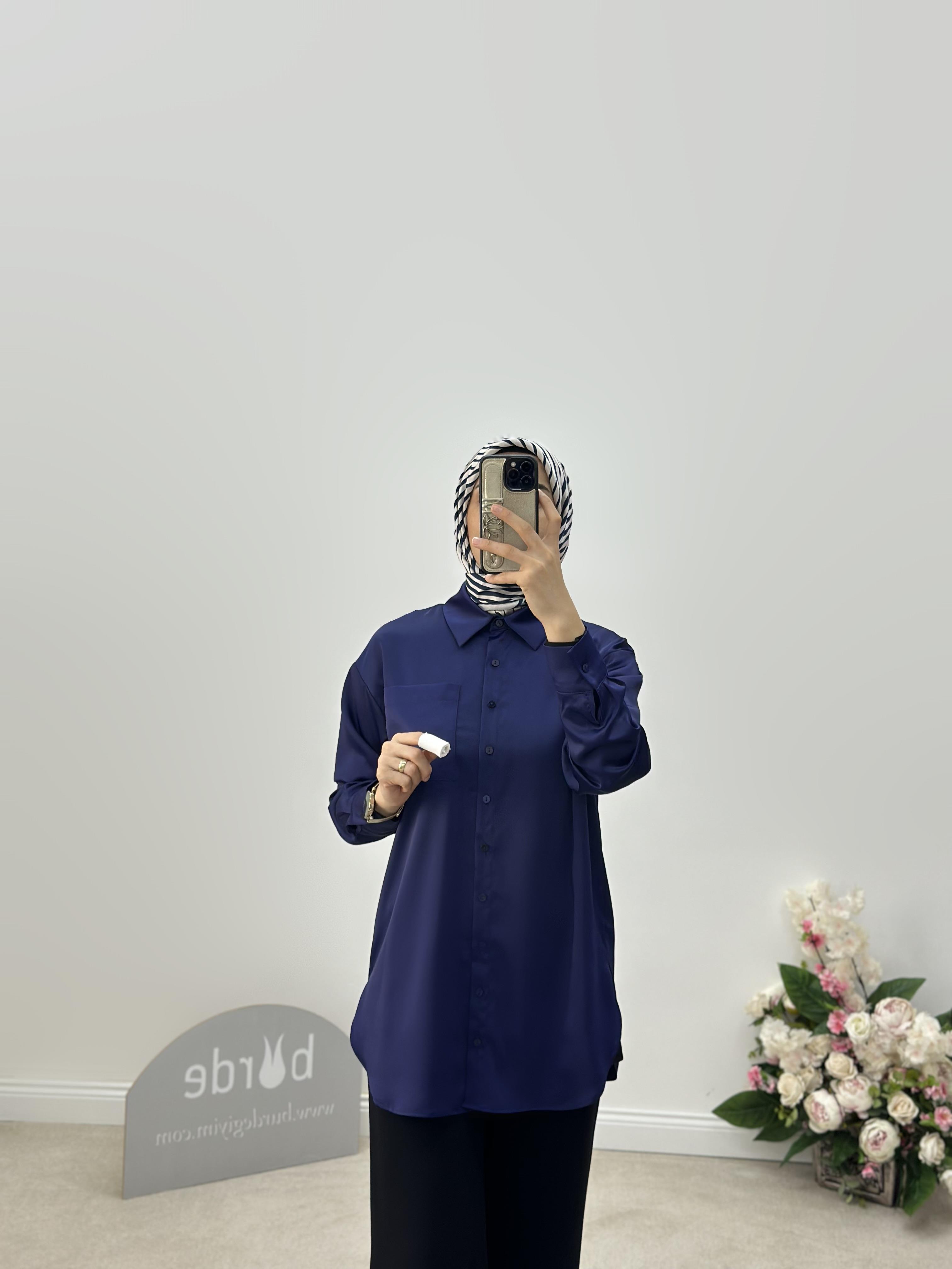 Armine Collection Chanel Saten Gömlek 24KD9240 Lacivert 