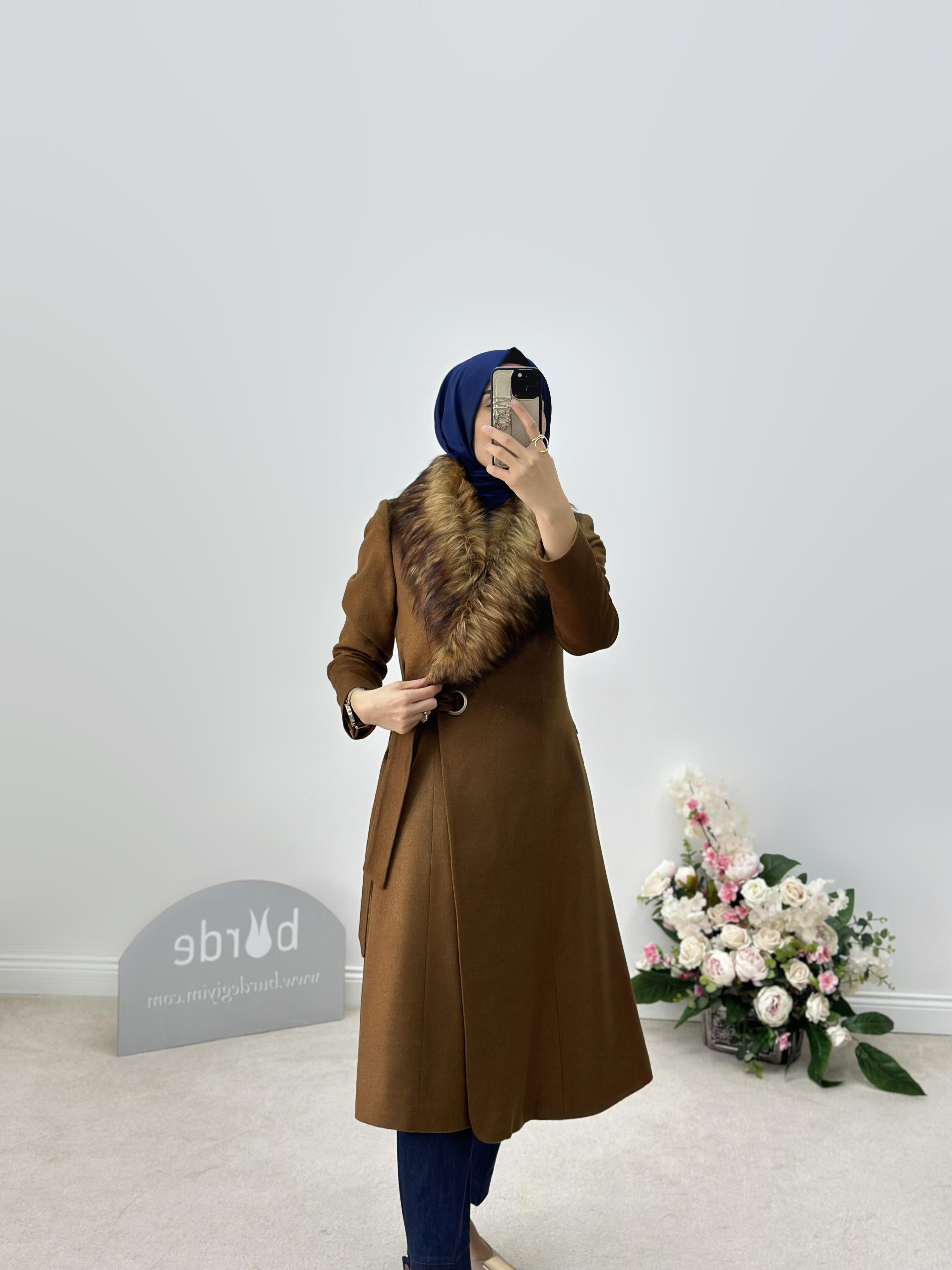 Armine Collection Kürklü Kaşe Kaban 24KH7530 Taba 
