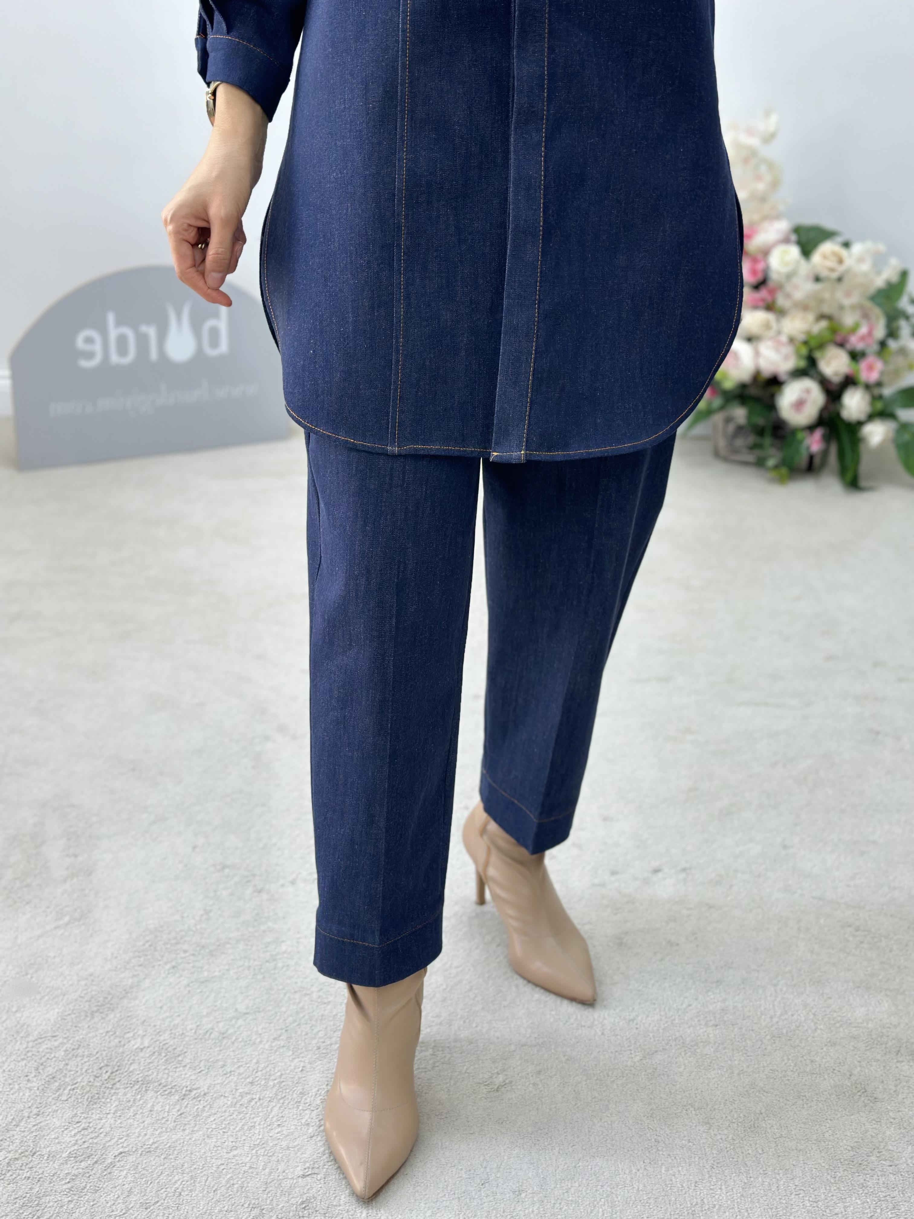 Armine Collection Paça Manşetli Denim Havuç Pantolon 24K2702 Lacivert 