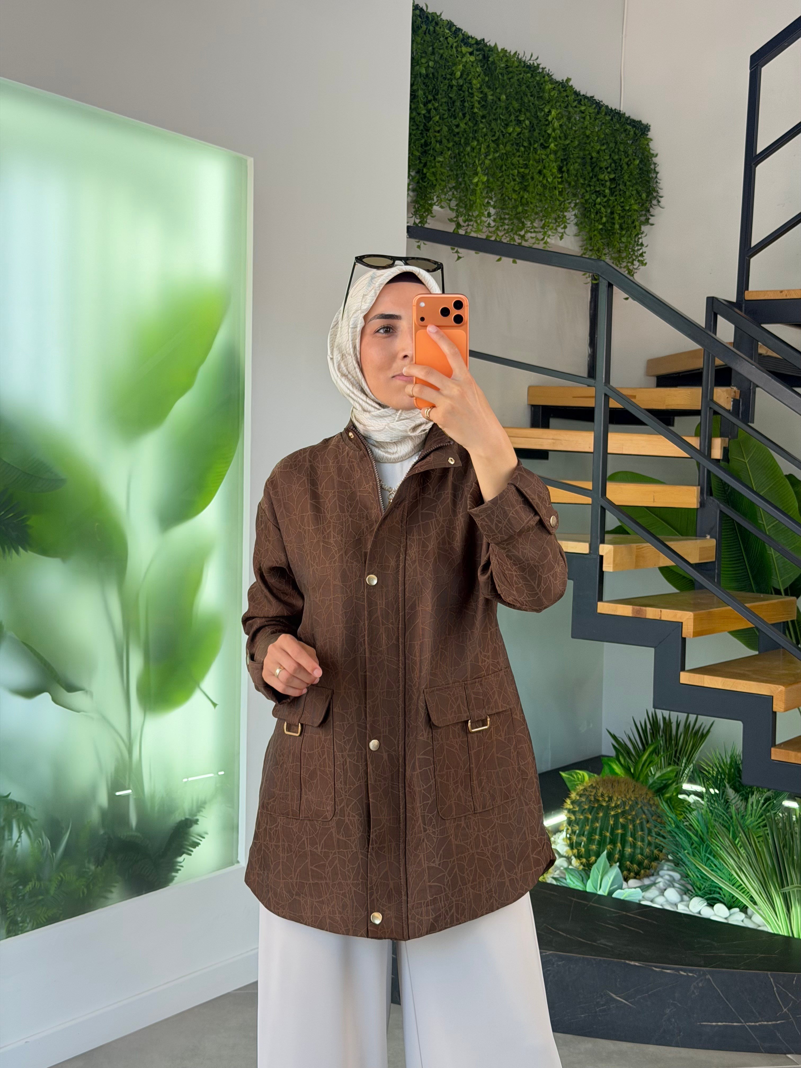 Armine Jakarlı Kumaş Ceket AGKP1214 Kahverengi
