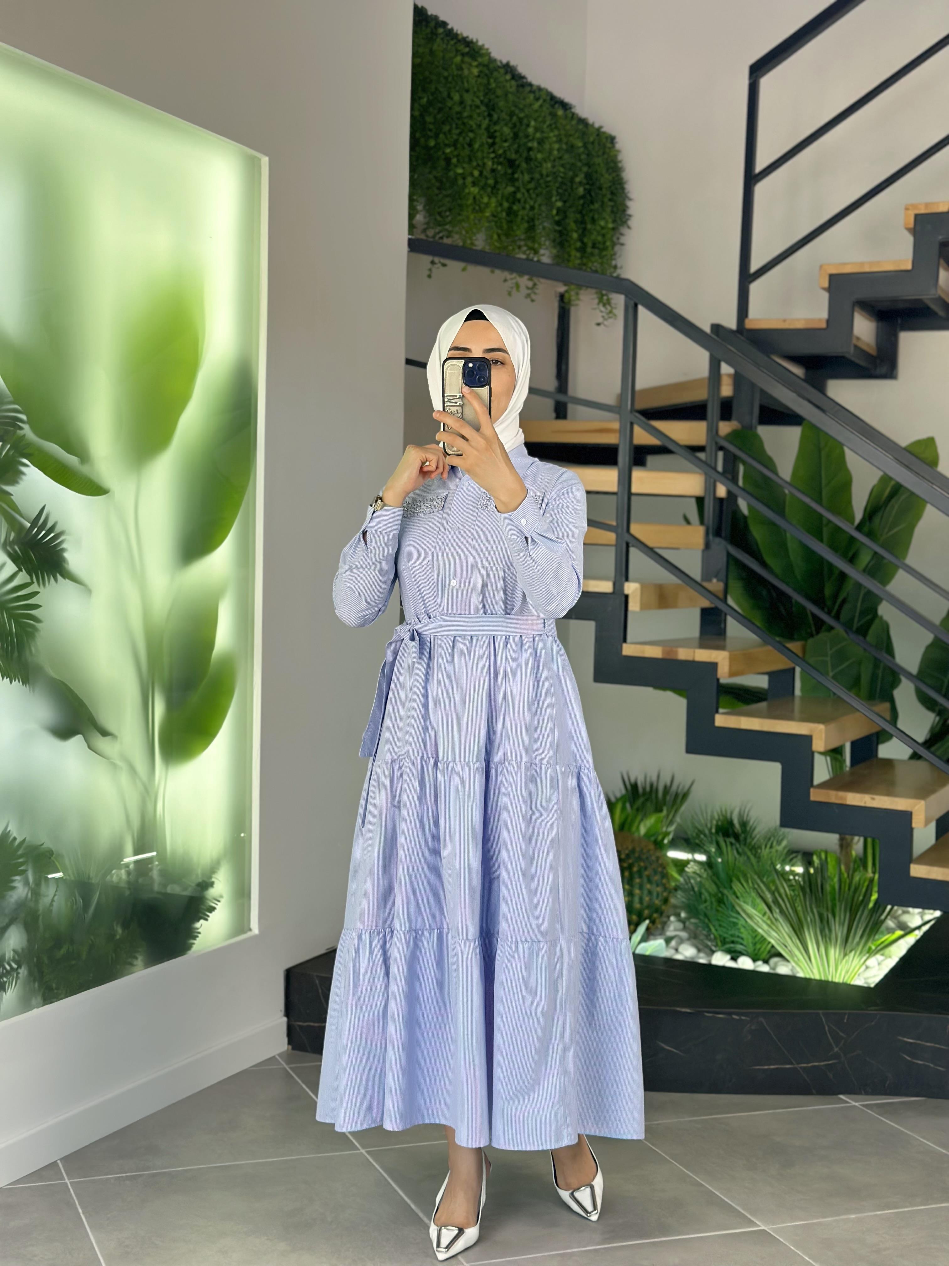 Armine Trend Cebi Taşlı Elbise 25YT966 Mavi
