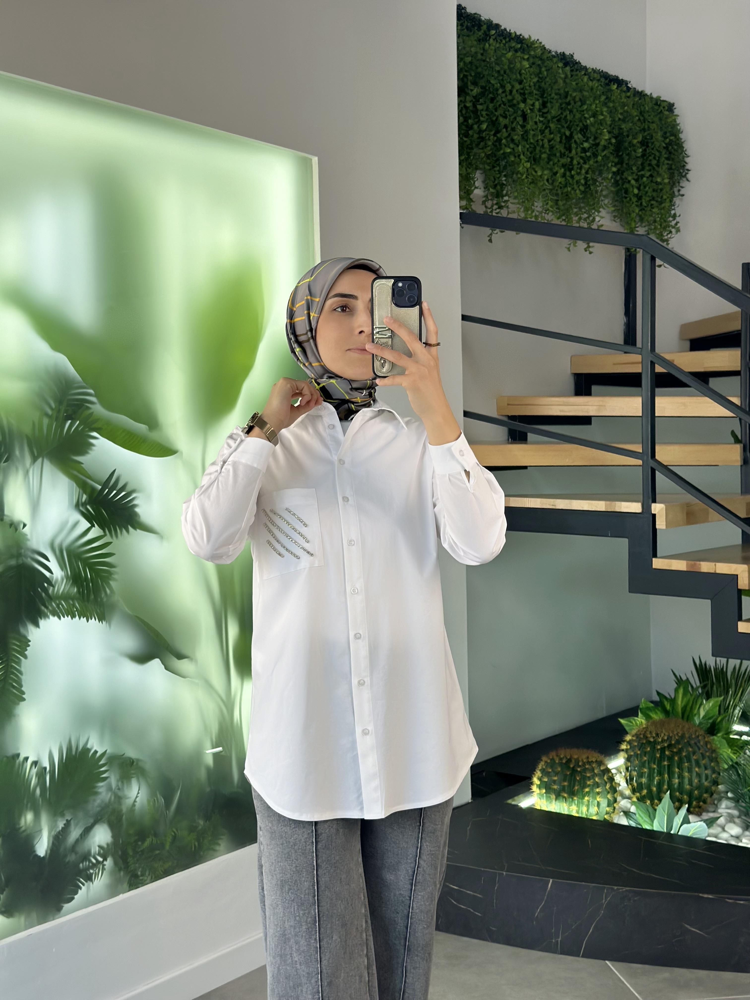 Armine Trend Cebi Taşlı Gömlek 25YT306 Ekru 