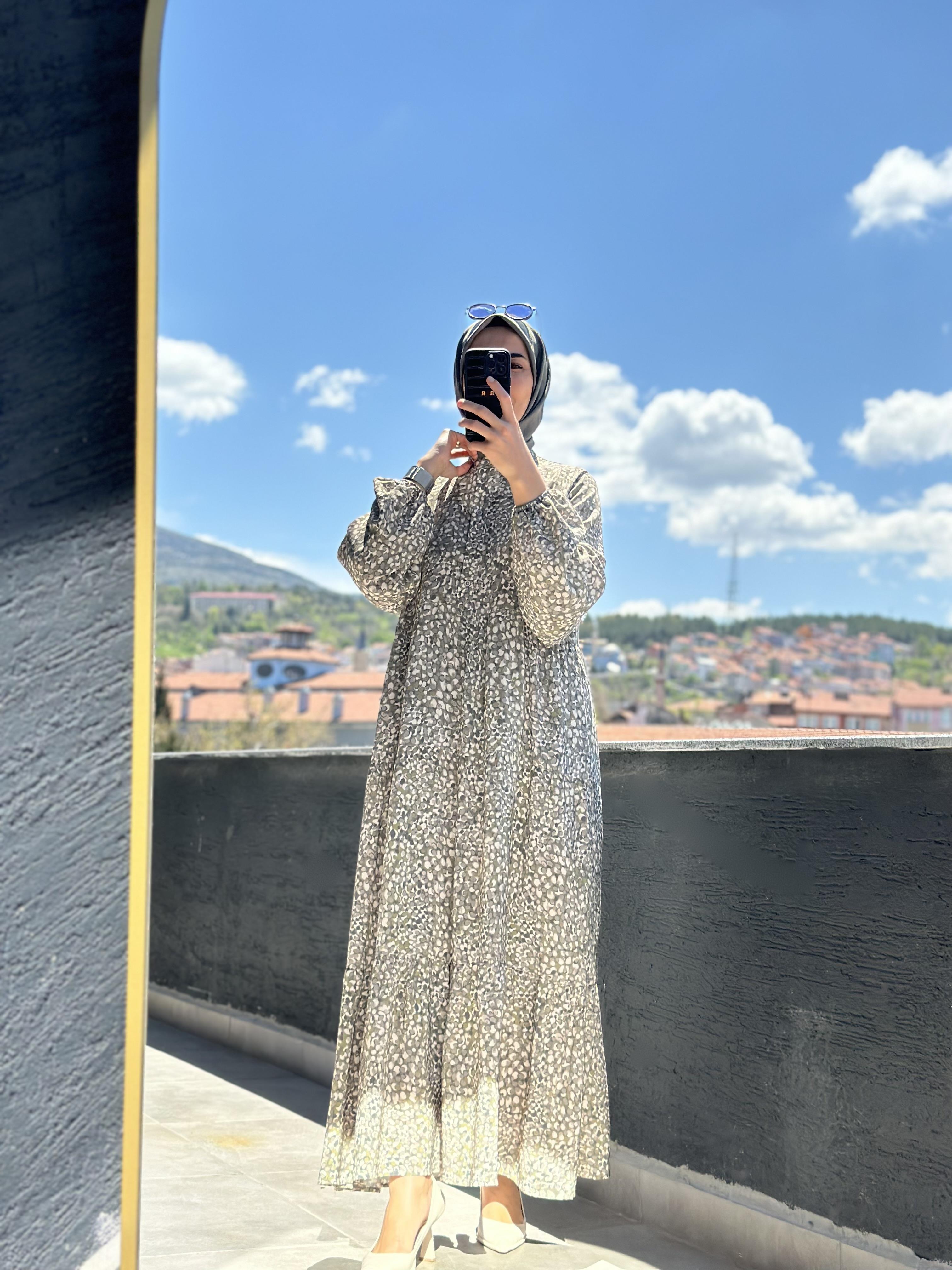 Armine Trend Desenli Yaz Elbisesi 25YT918 Bej 