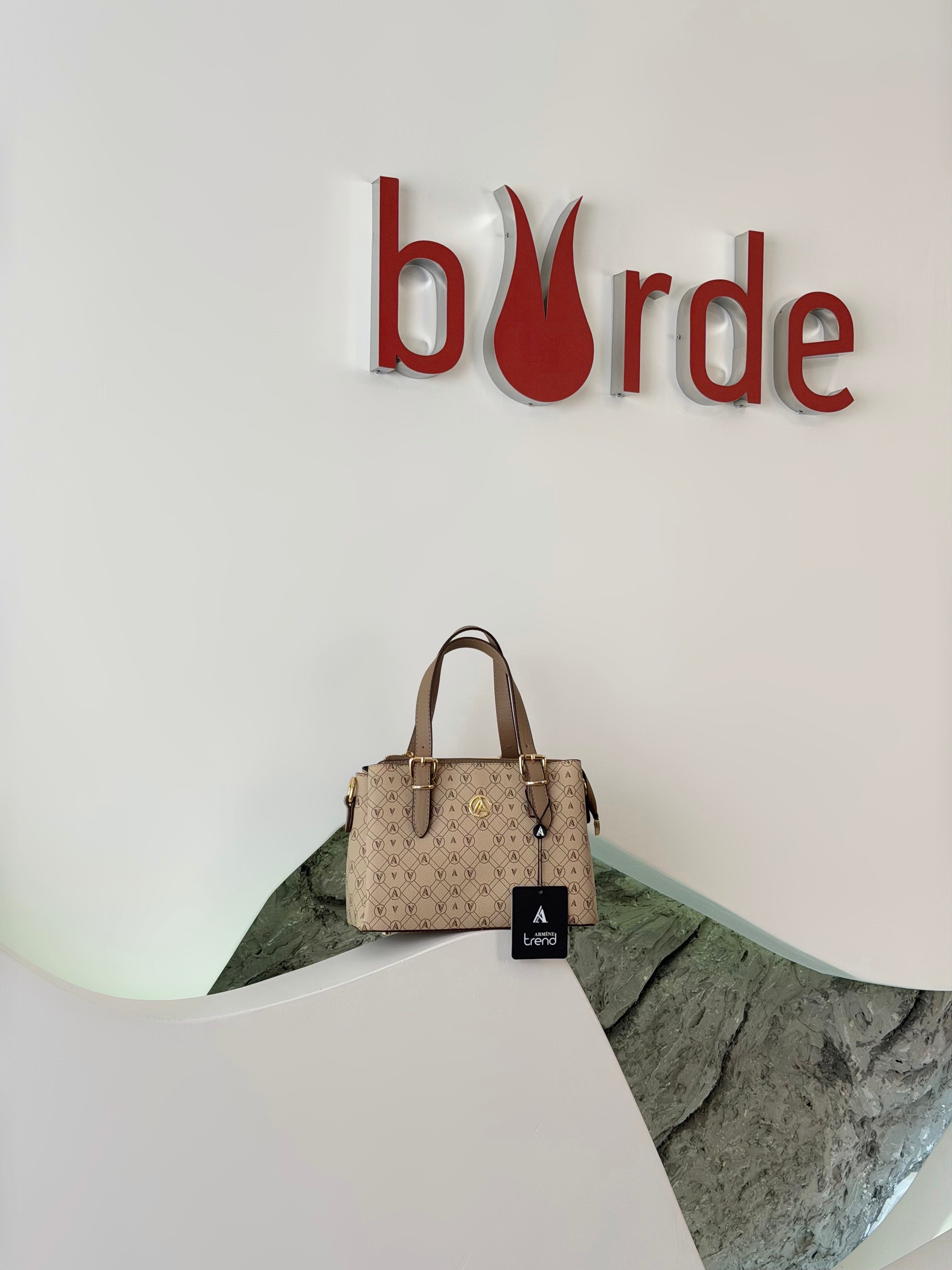 Armine Trend El Ve Uzun Askılı Omuz Çantası ARM170 Vizon AR Baskılı