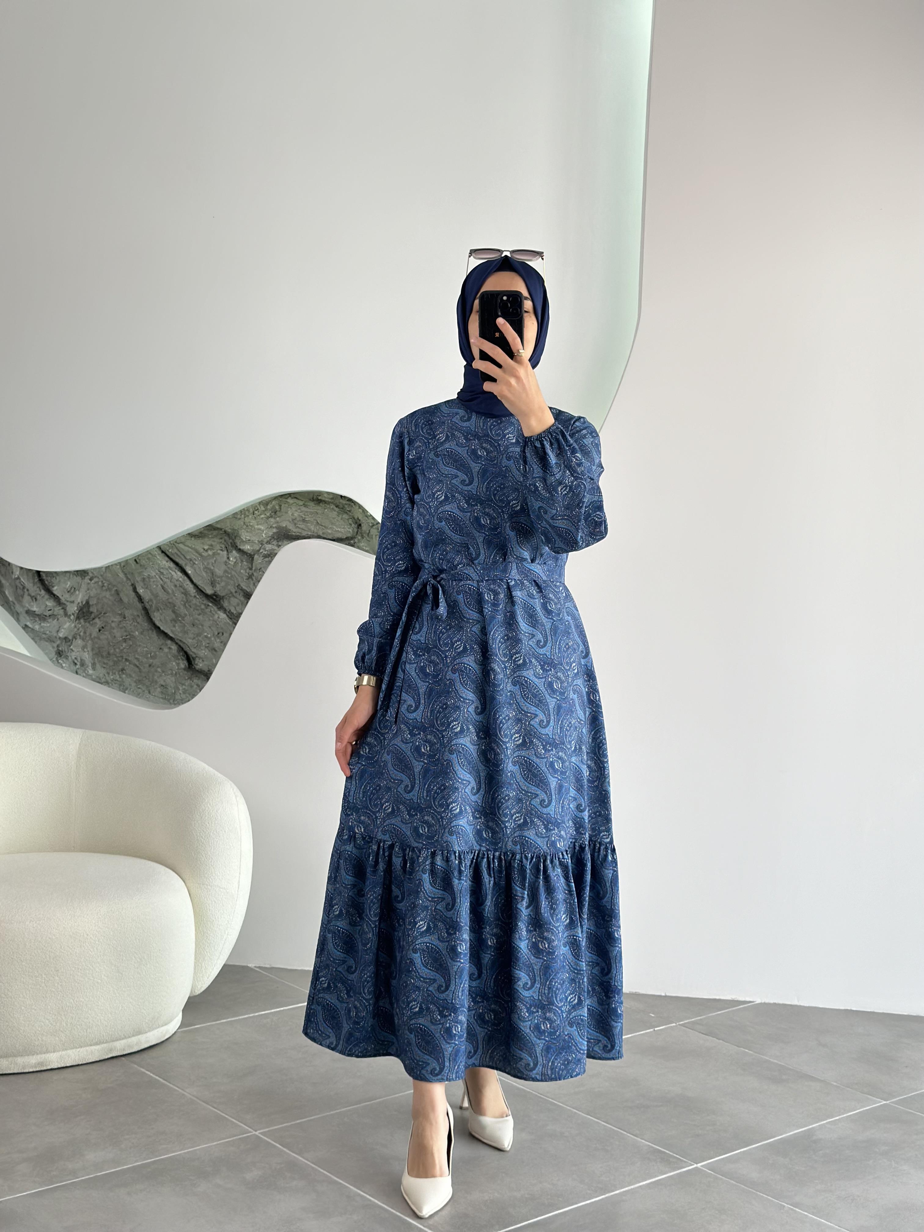 Armine Trend Etnik Desenli Elbise 25YT935 Lacivert 