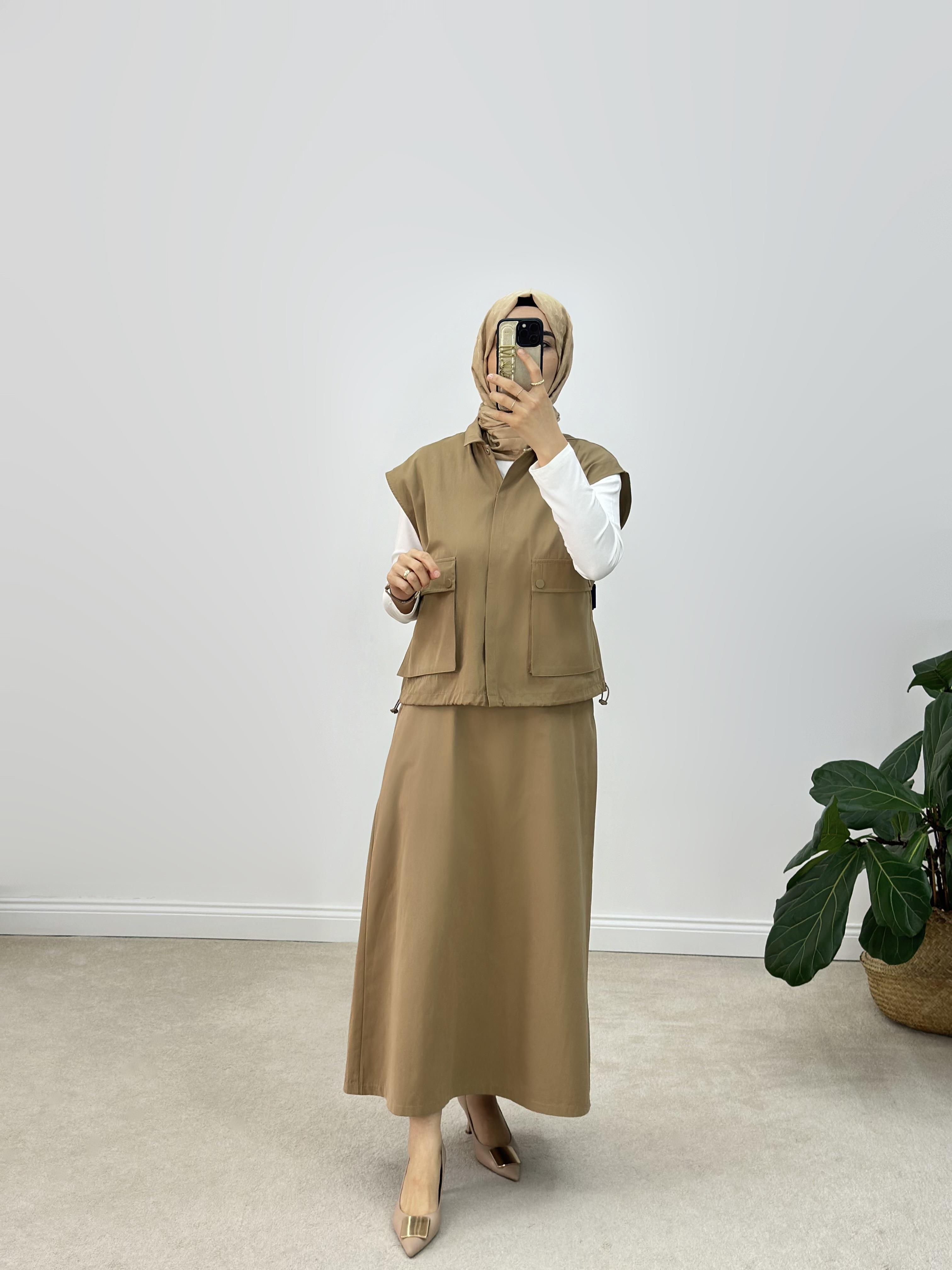Armine Trend Gabardin Kumaş Yelekli Etekli İkili Takım