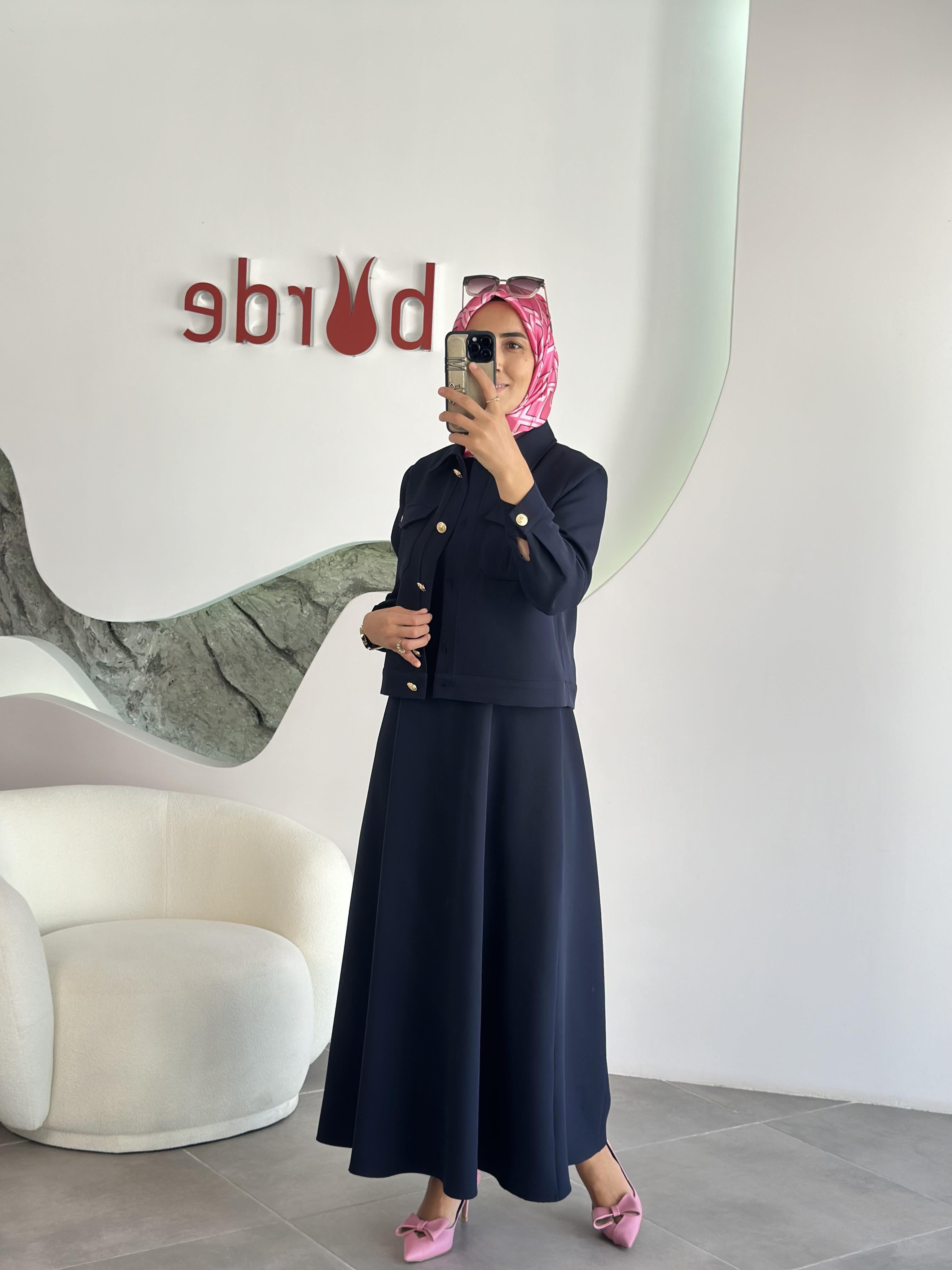 Armine Trend Jile Elbiseli Ceketli Takım 25KT642 Lacivert