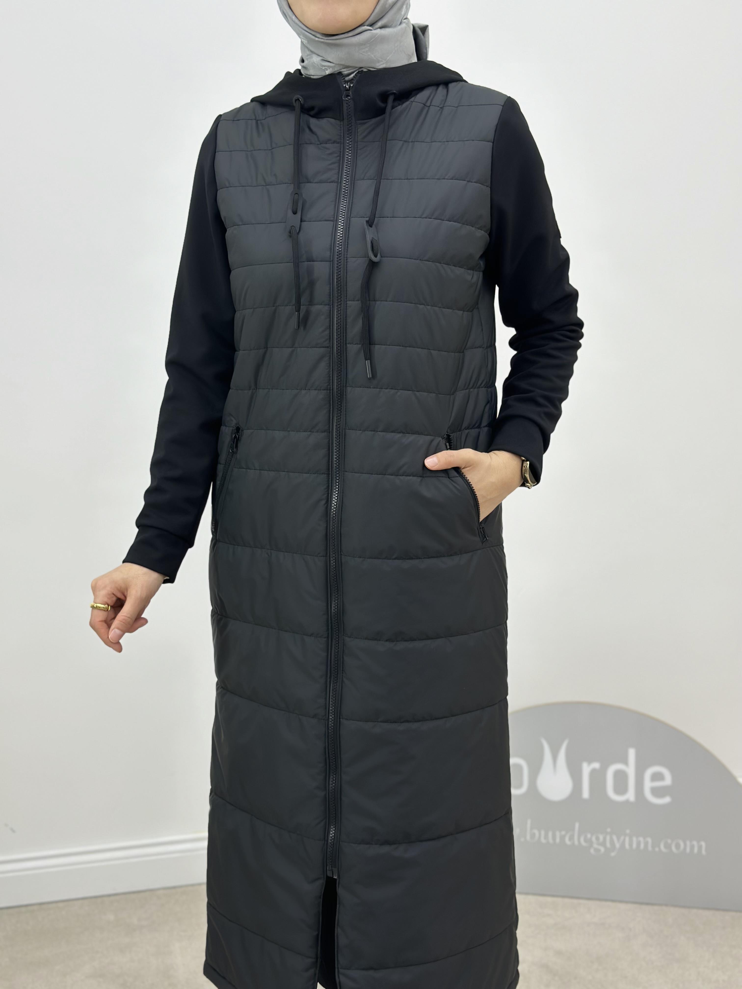 Armine Trend Kapüşonlu Kapitone Kap 24KT512 Siyah 