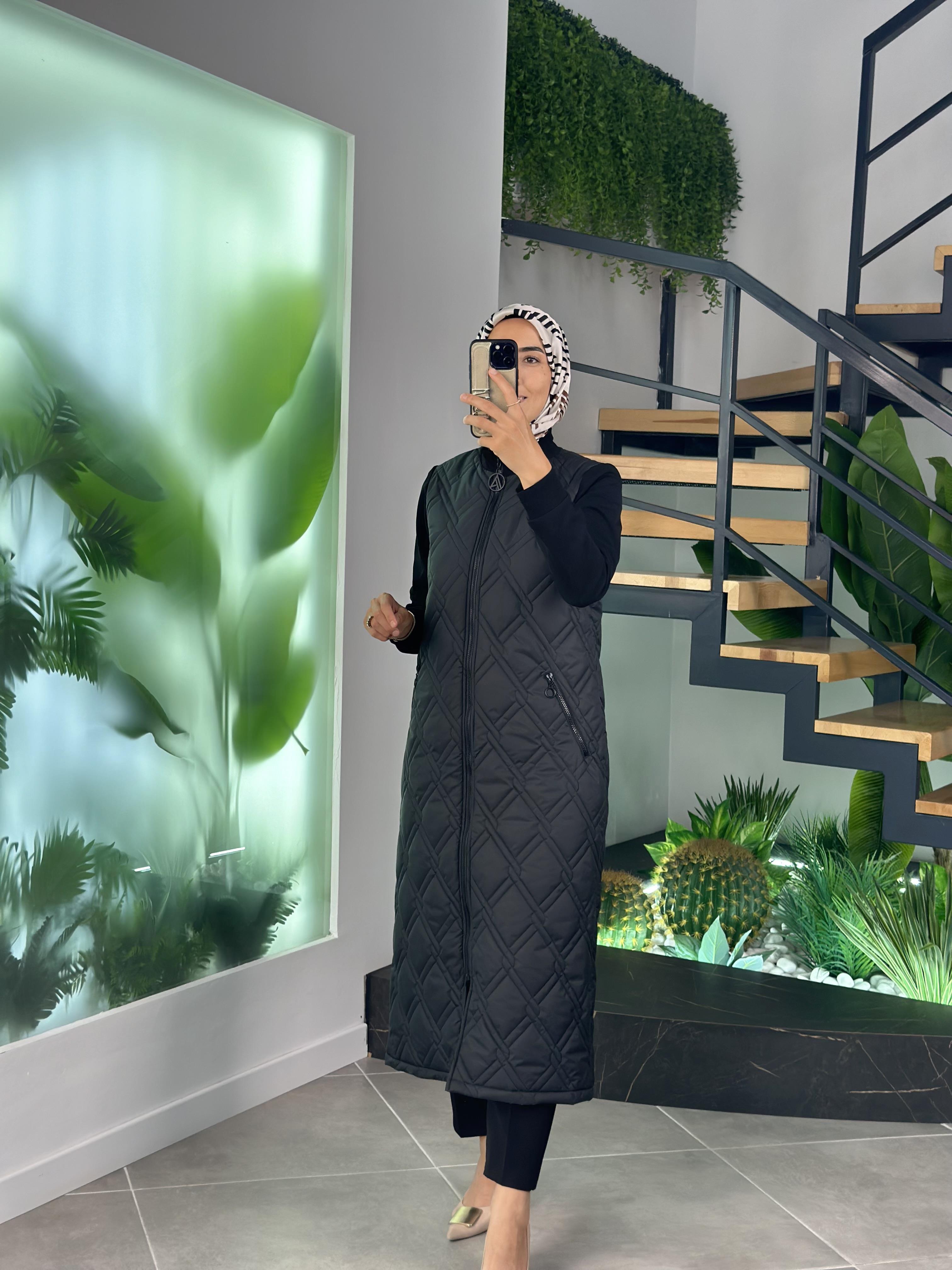 Armine Trend Kolları Örme Krep Kapitone Kap 25YT553 Siyah