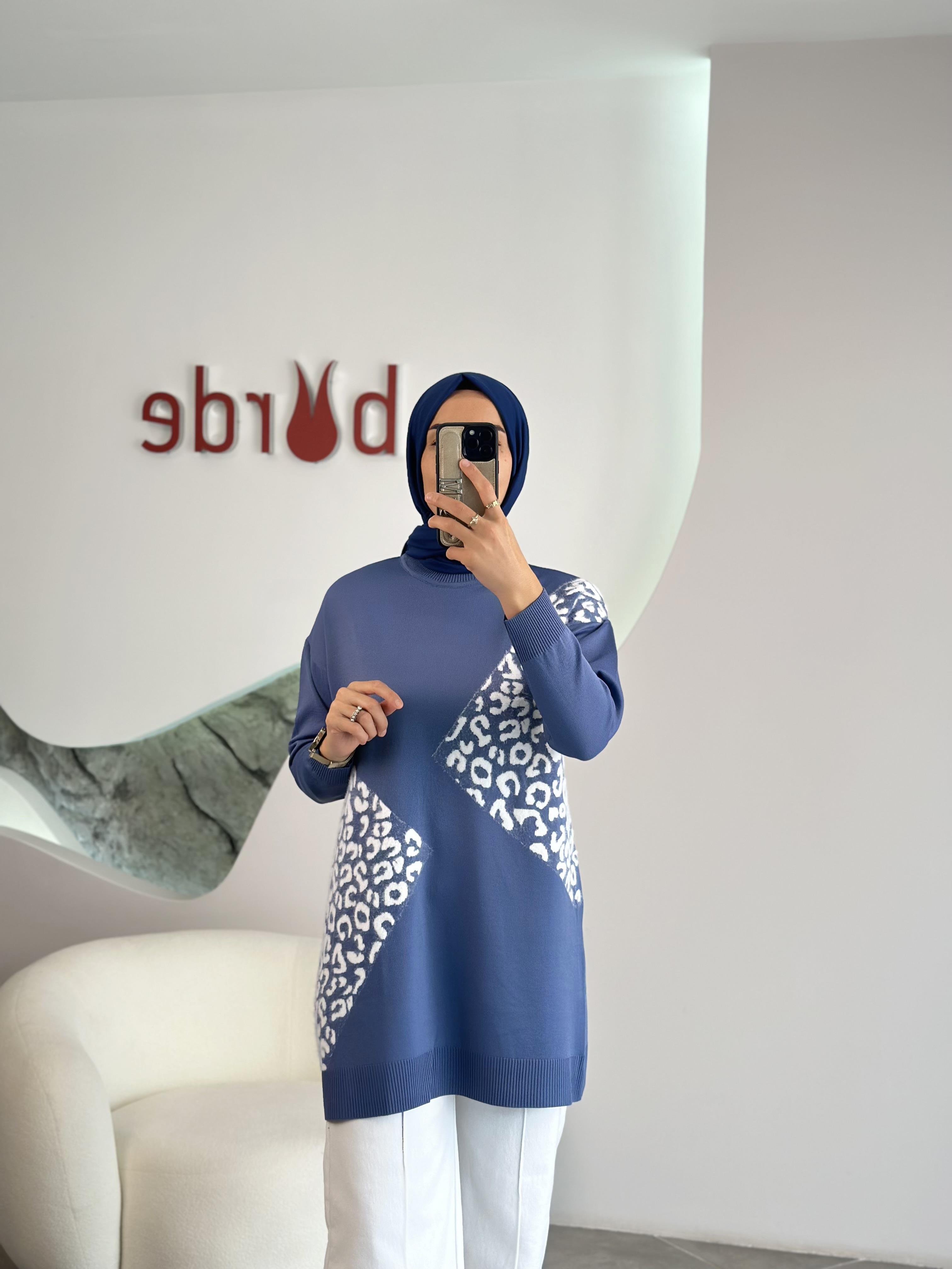 Armine Trend Leopar Desenli Tunik 25YTD4109 İndigo
