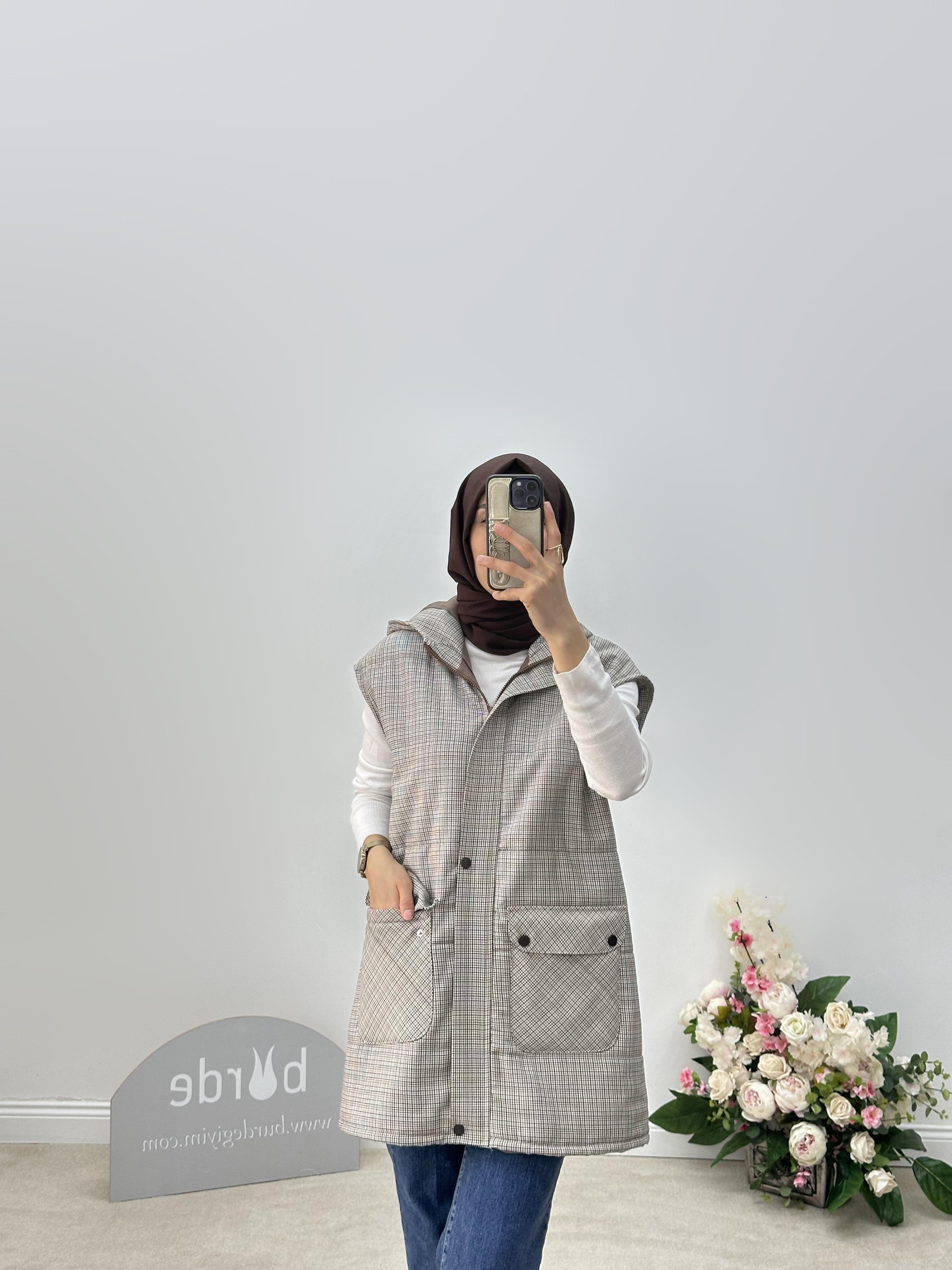 Armine Trend Mini Kazayağı Desenli Yelek 24KT556 Taba 