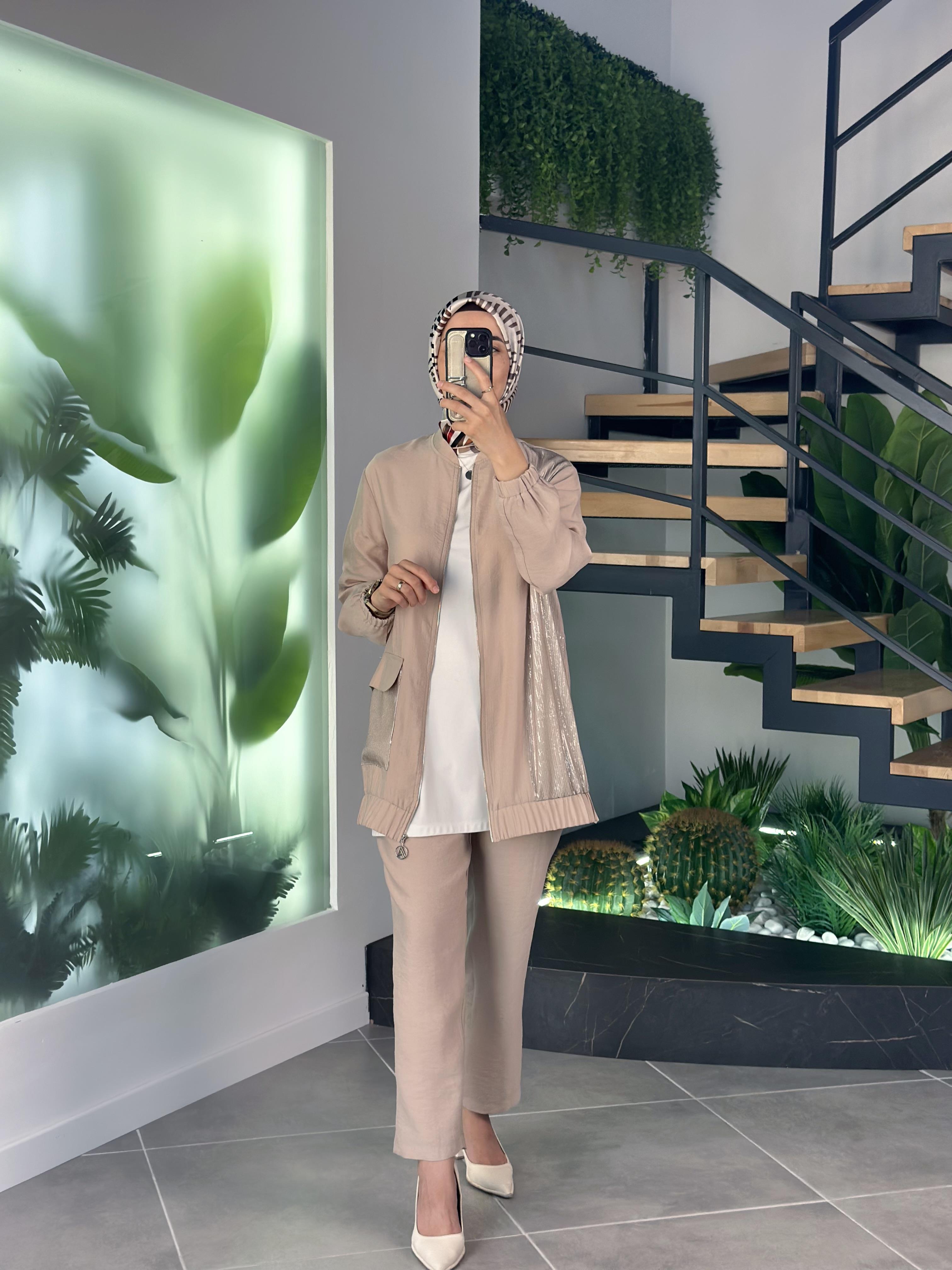 Armine Trend Pul Payetli Pantolonlu Takım 25YT670 Bej 
