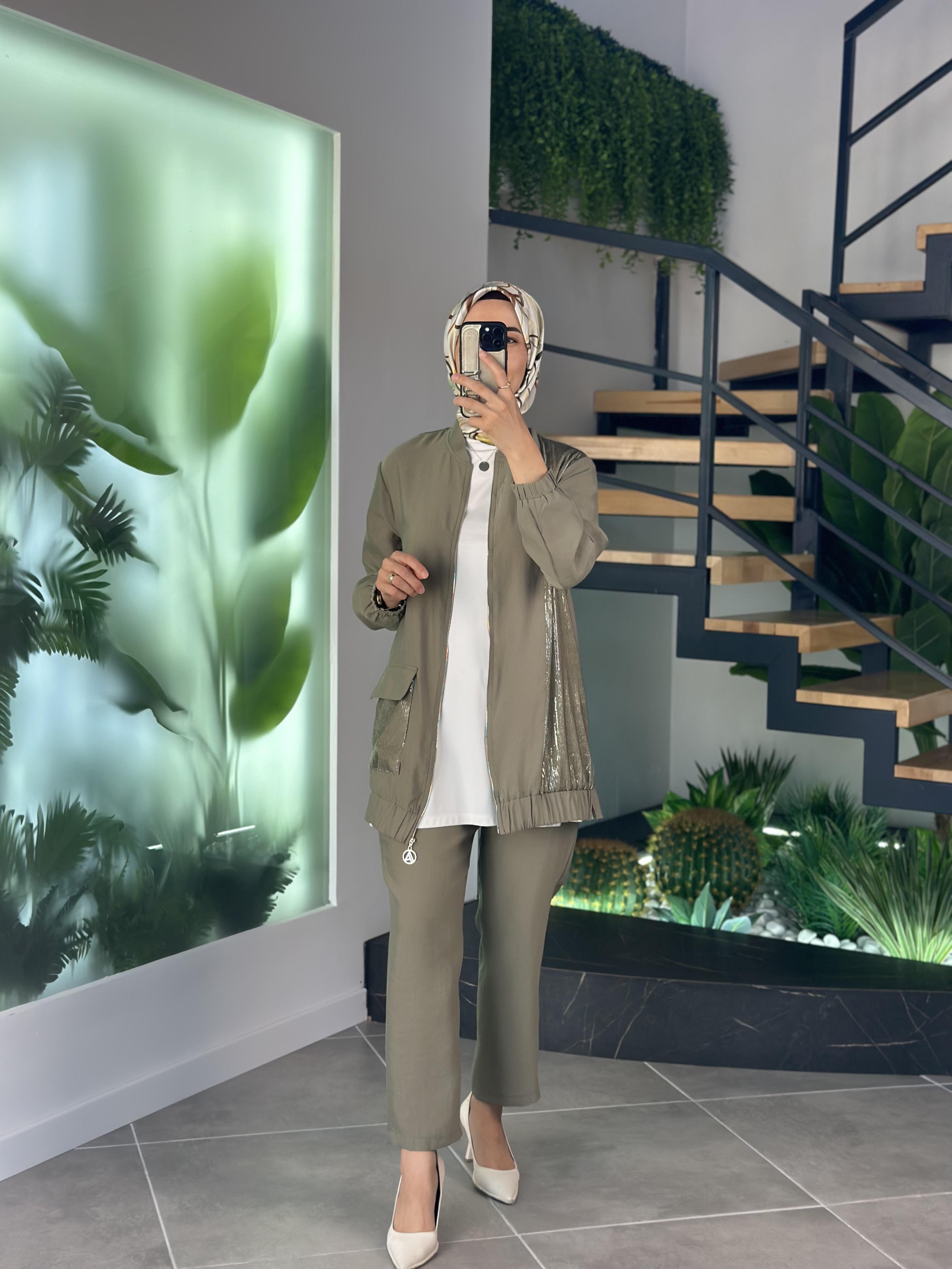 Armine Trend Pul Payetli Pantolonlu Takım 25YT670 Haki 