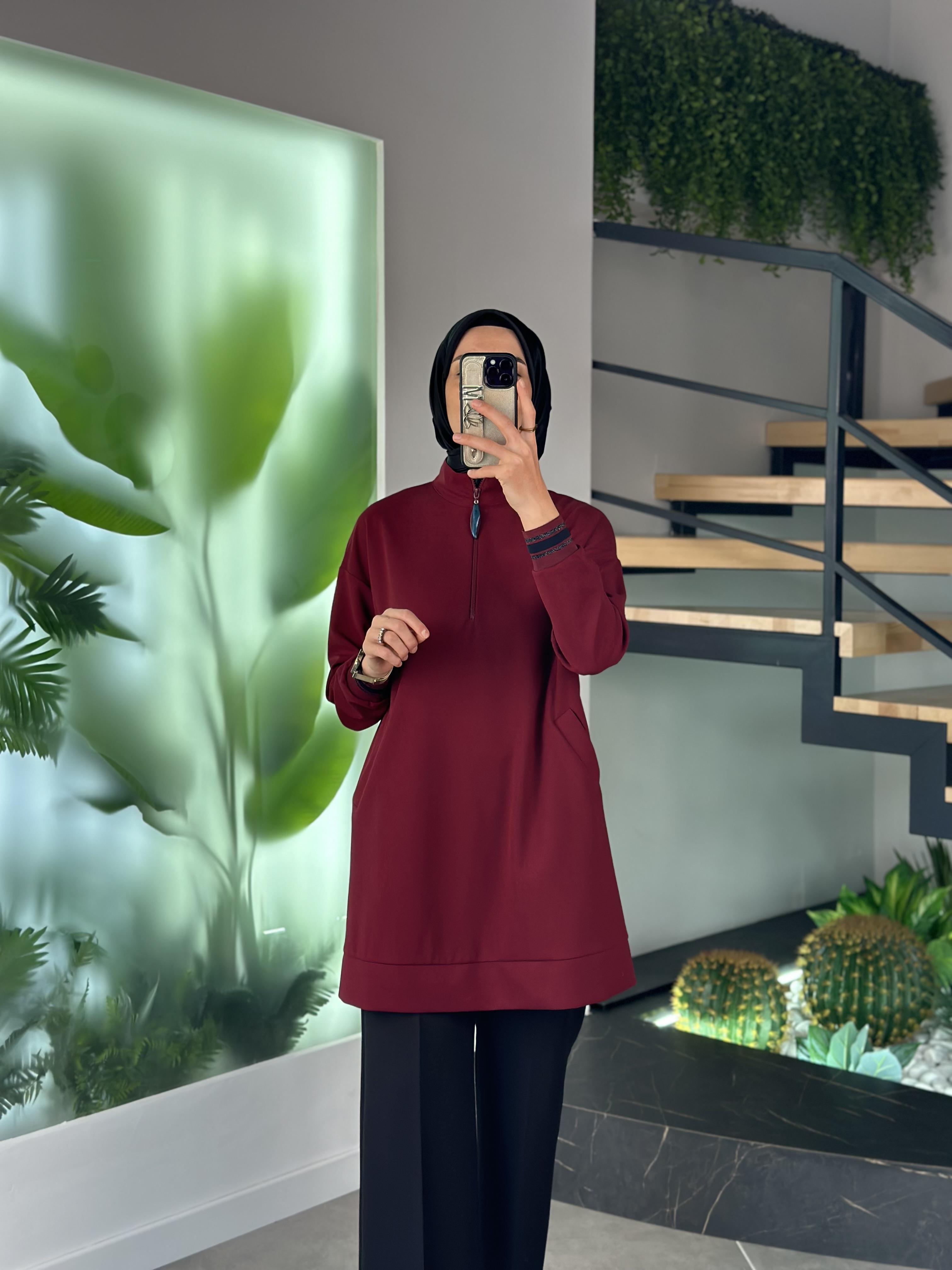 Armine Trend Ribanalı Tunik 24KT480 Bordo 