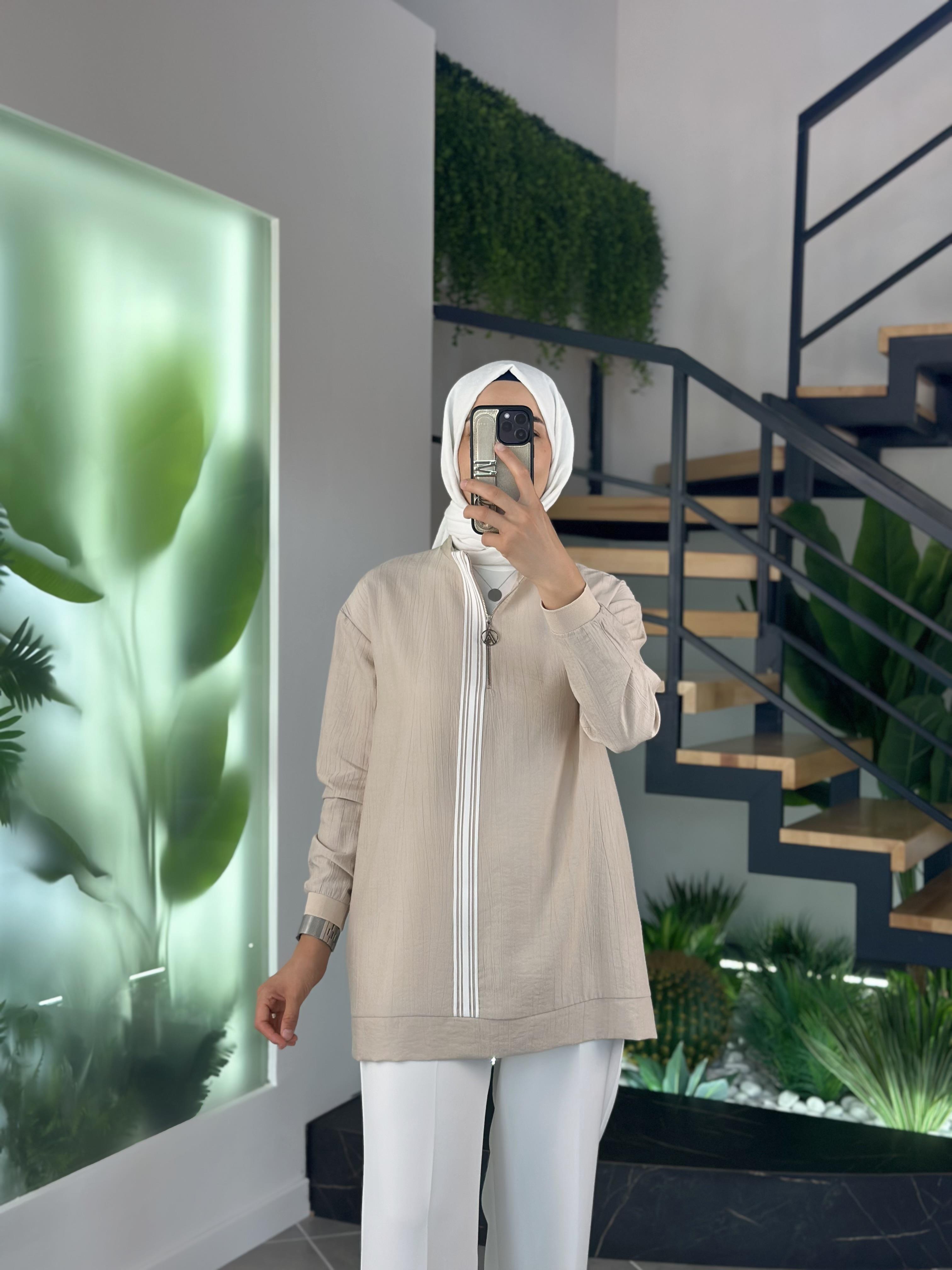 Armine Trend Şerit Detaylı Tunik 25YT4139 Taş 