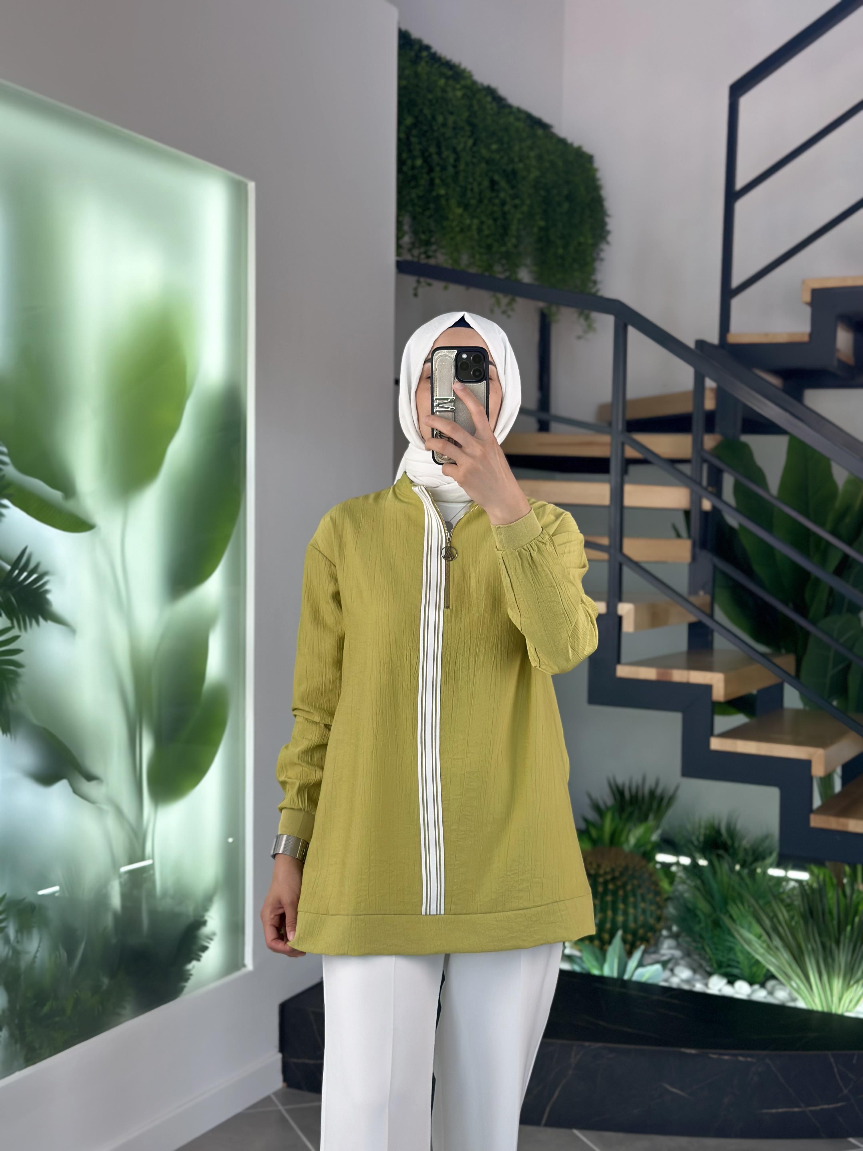 Armine Trend Şerit Detaylı Tunik 25YT4139 Yağ Yeşili 