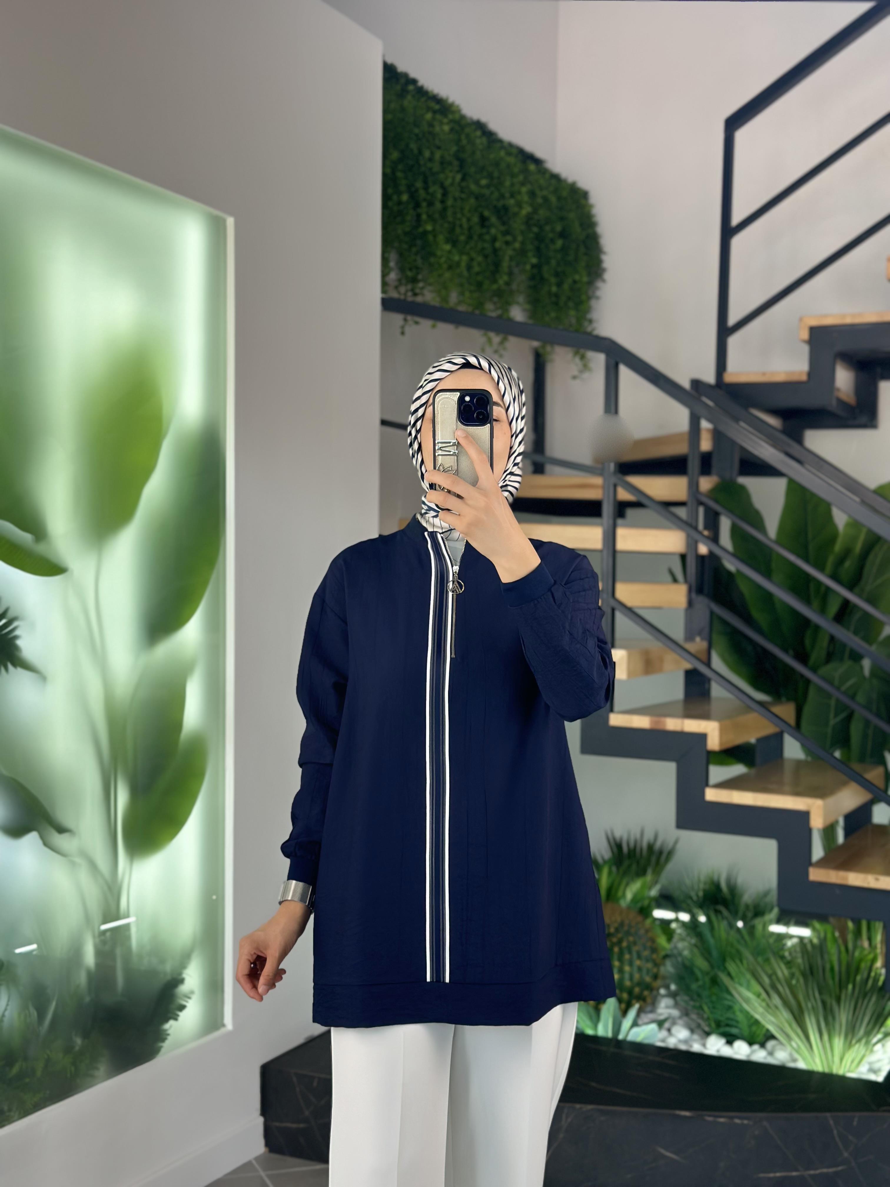 Armine Trend Şerit Detaylı Tunik 25YT4139 Lacivert 