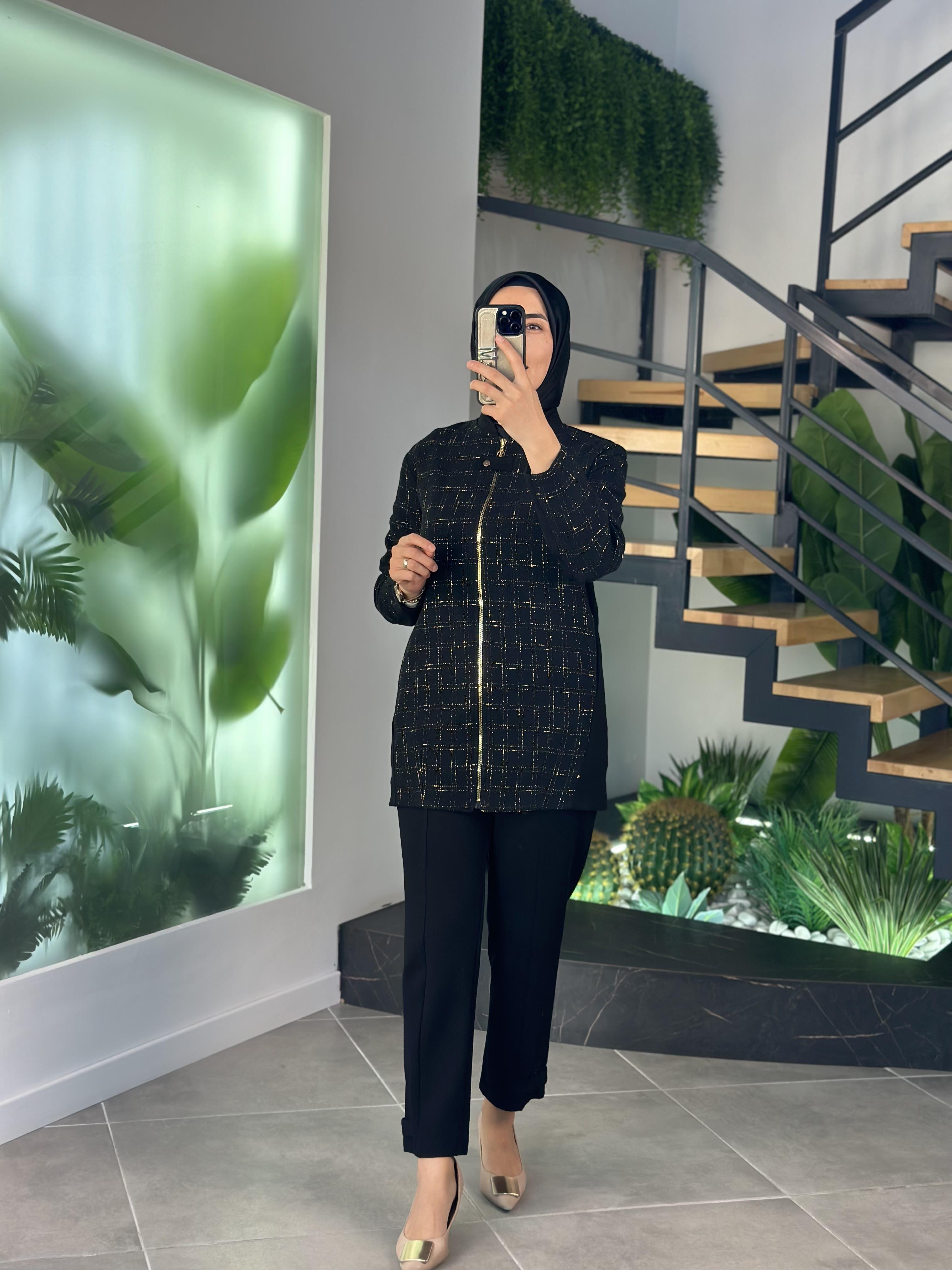 Armine Trend Simli Tüvit Ceketli Takım 25KT612 Siyah