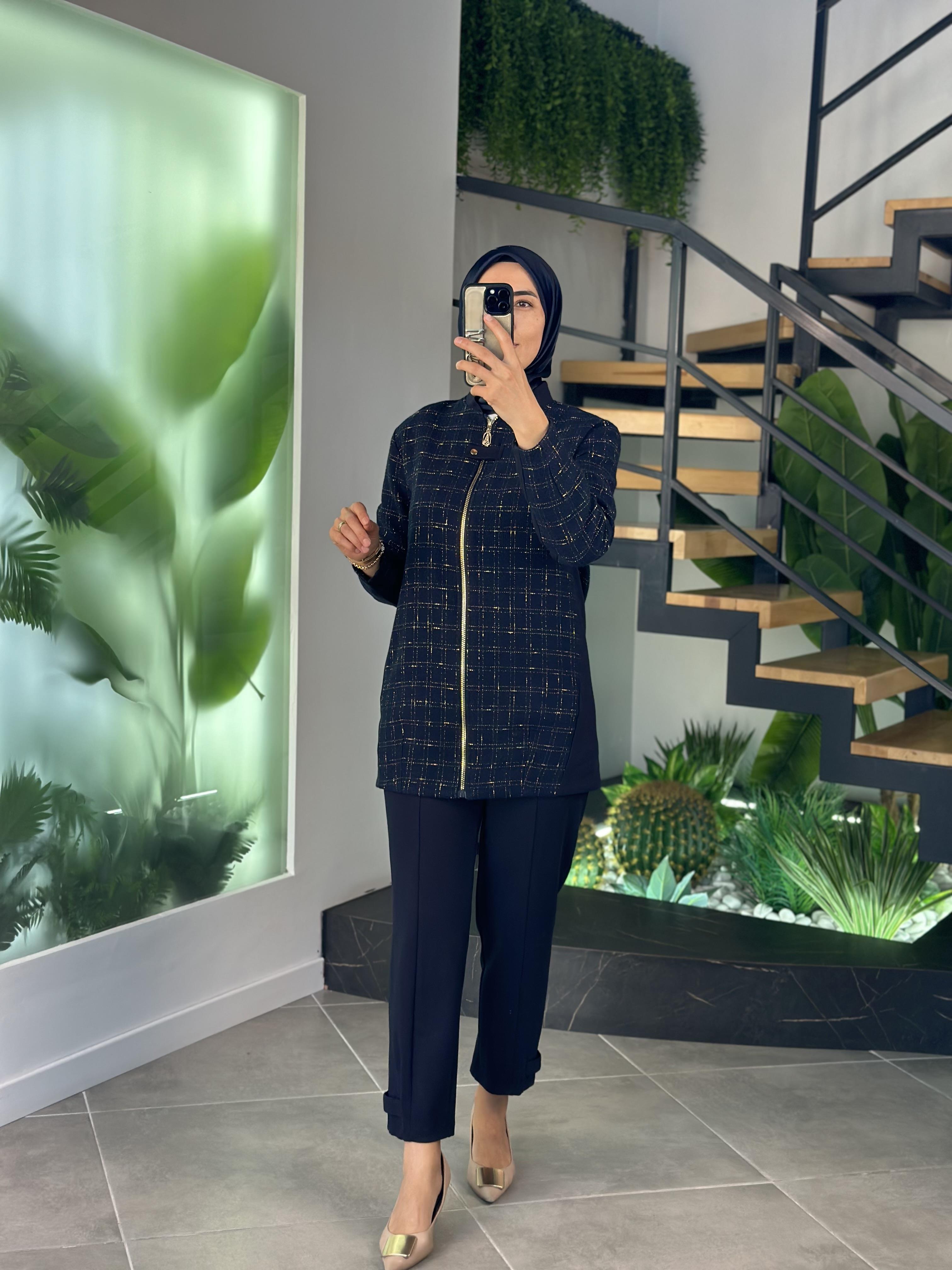 Armine Trend Simli Tüvit Ceketli Takım 25KT642 Lacivert