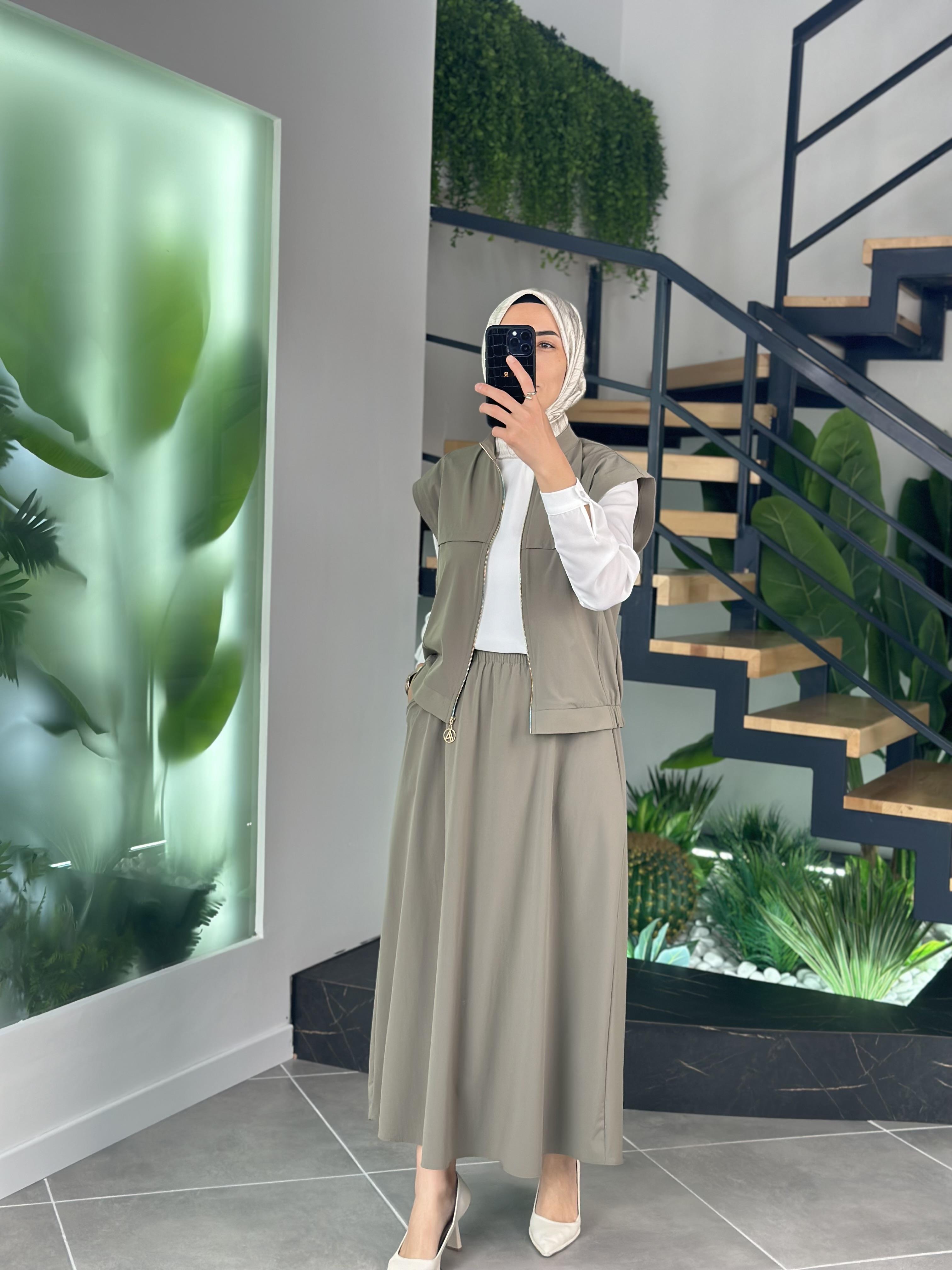 Armine Trend Yelekli Etekli Takım 25YT613 Haki 