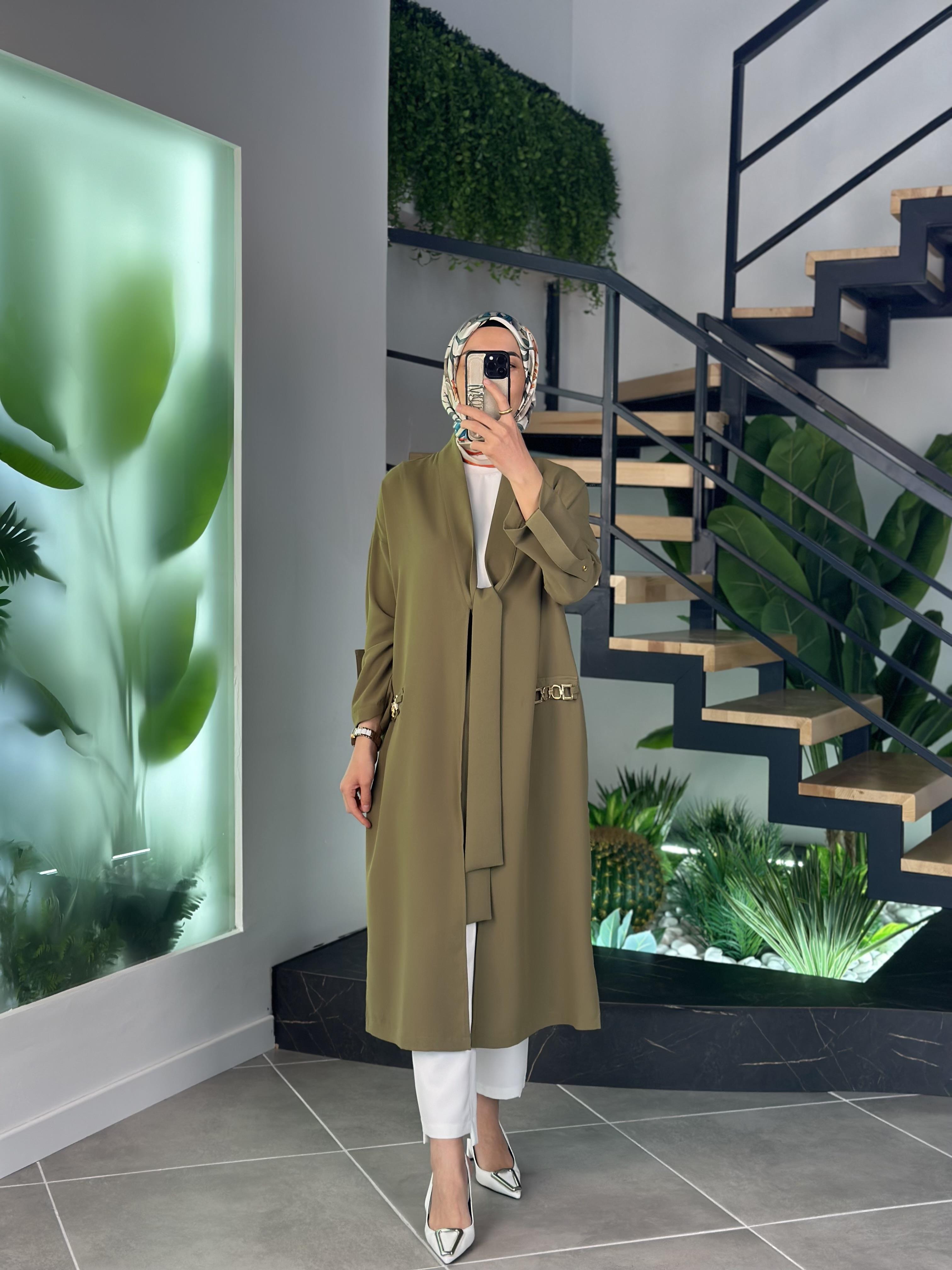 Armine Trend Zincir Detaylı Bağlamalı Giyçık 25YT543 Yağ Yeşili 