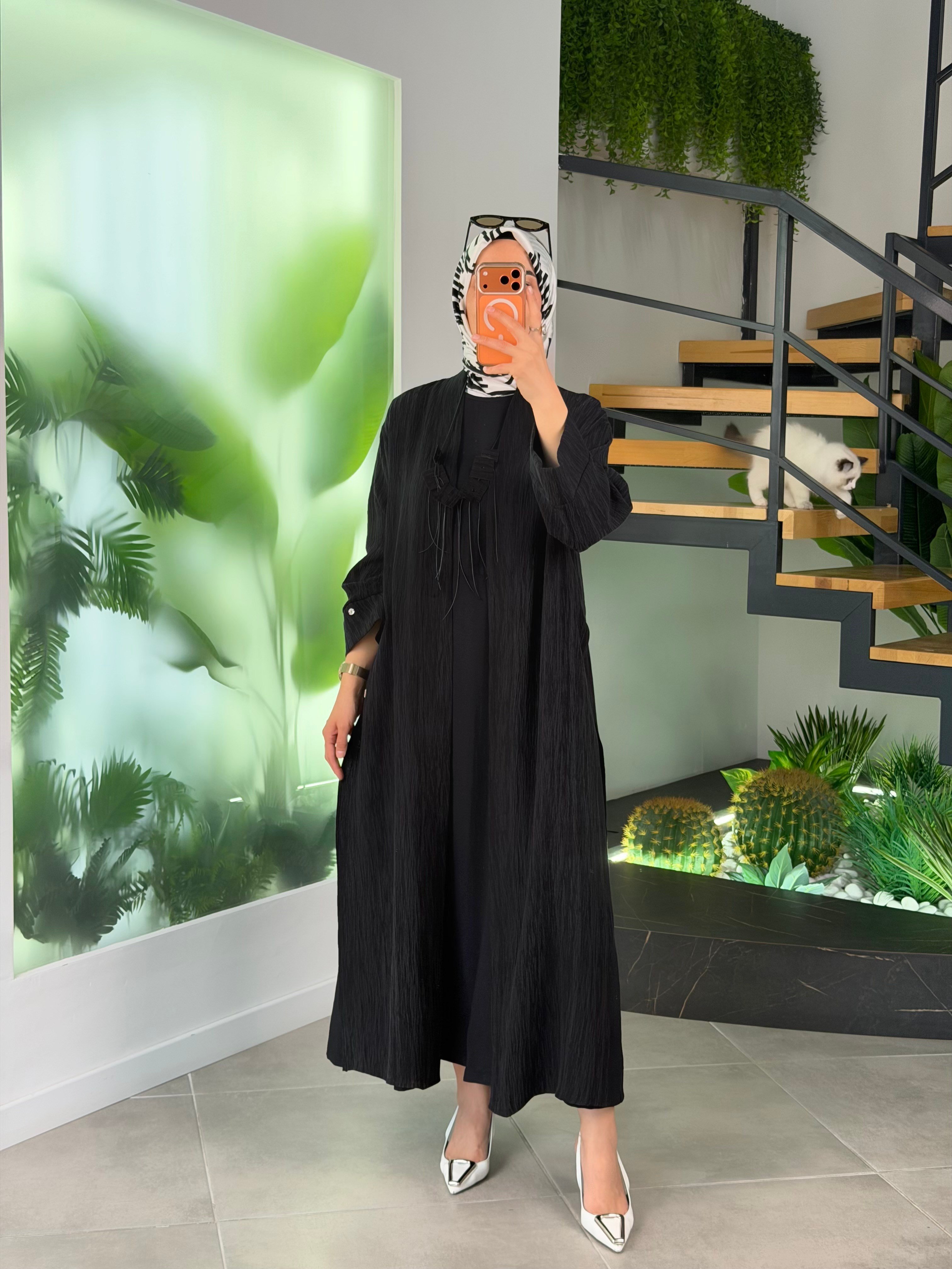 Avenna Soft Touch Elbise& Kimono Premium Takım 26YA628 Siyah