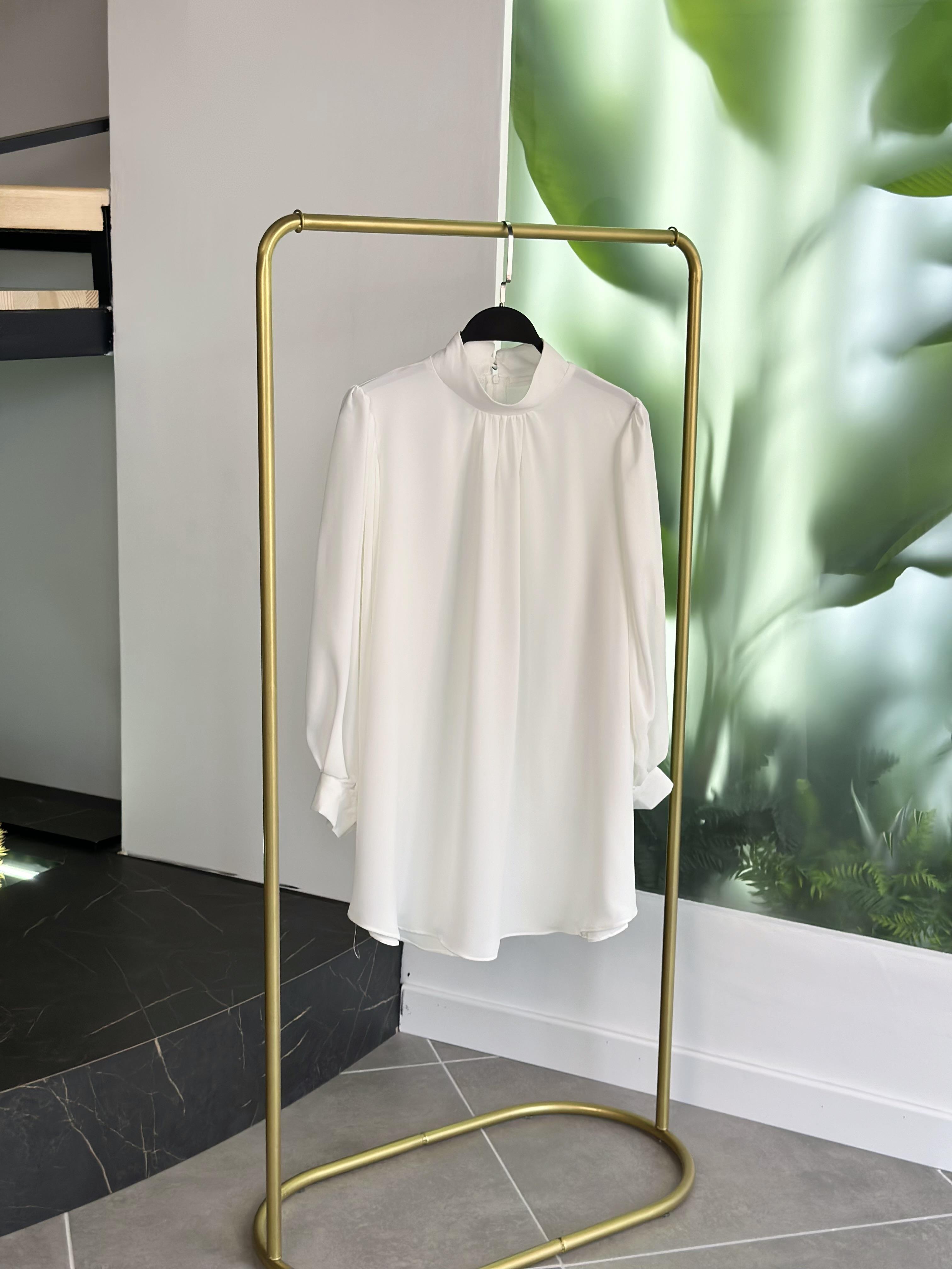 Balon Kol Beyaz Renk Şık Kadın Bluz