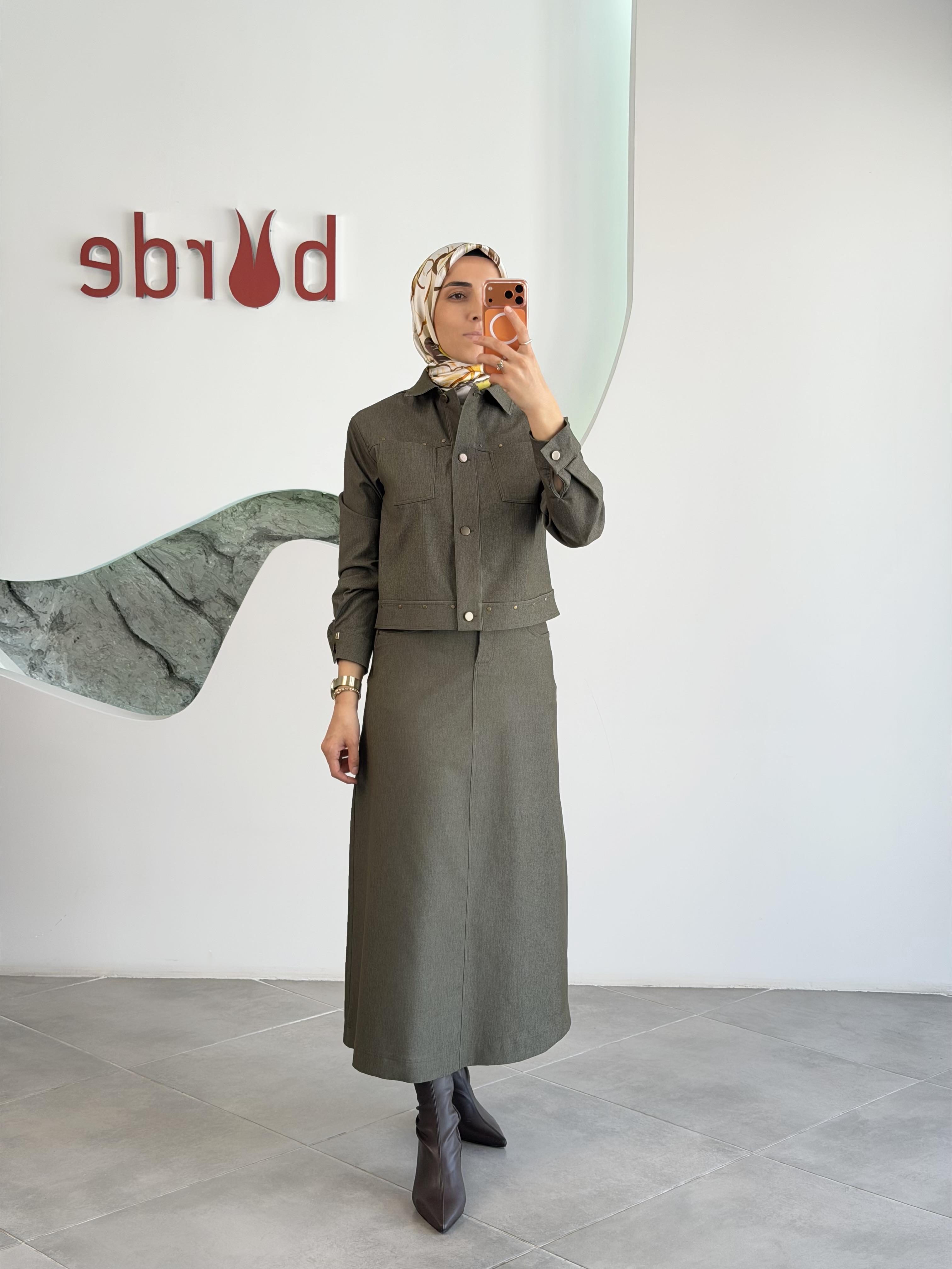 Belli Denim Zımba Detaylı Etekli Takım 25K6013 Haki