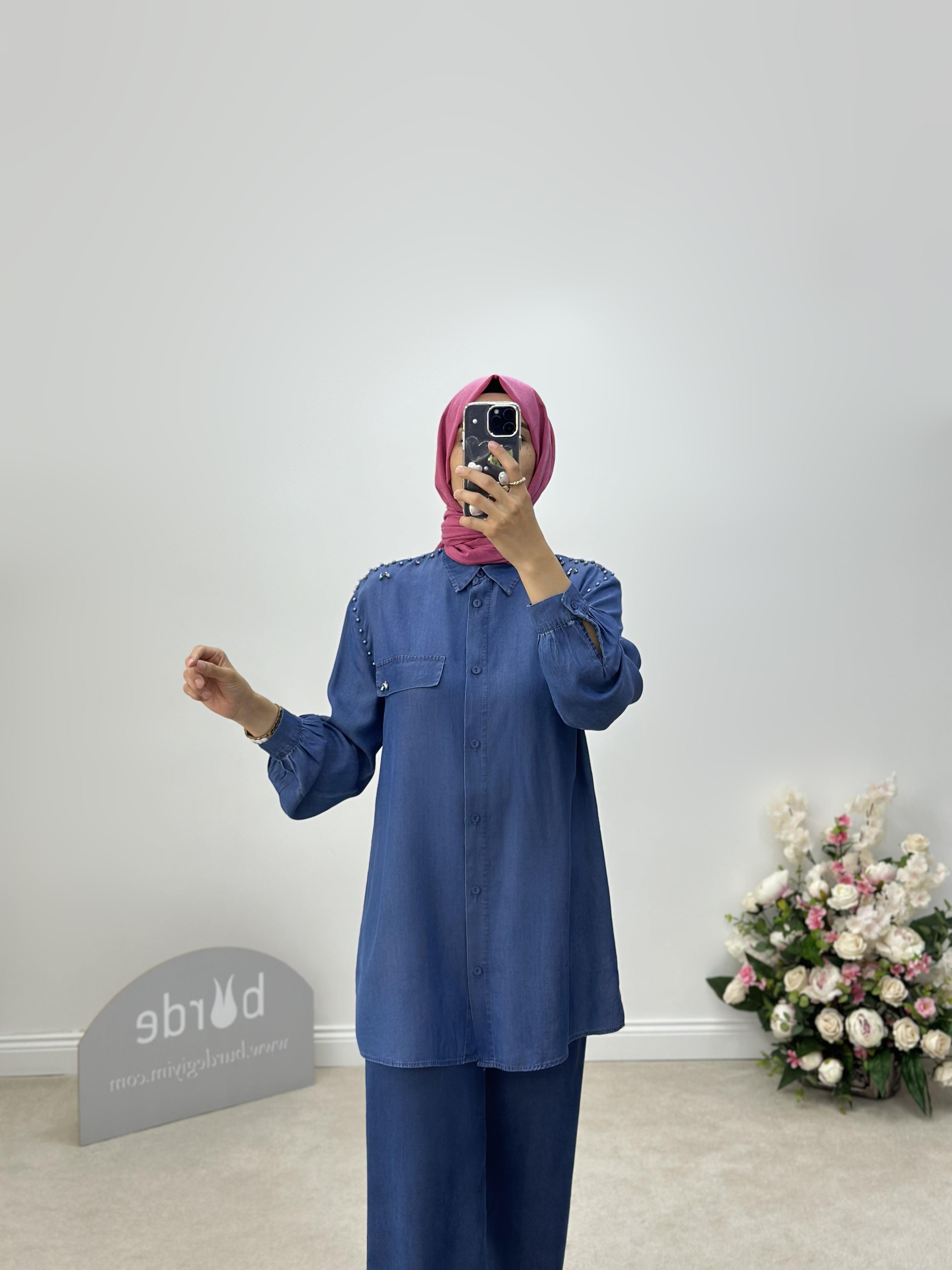Boncuk Detaylı Tencel Gömlek