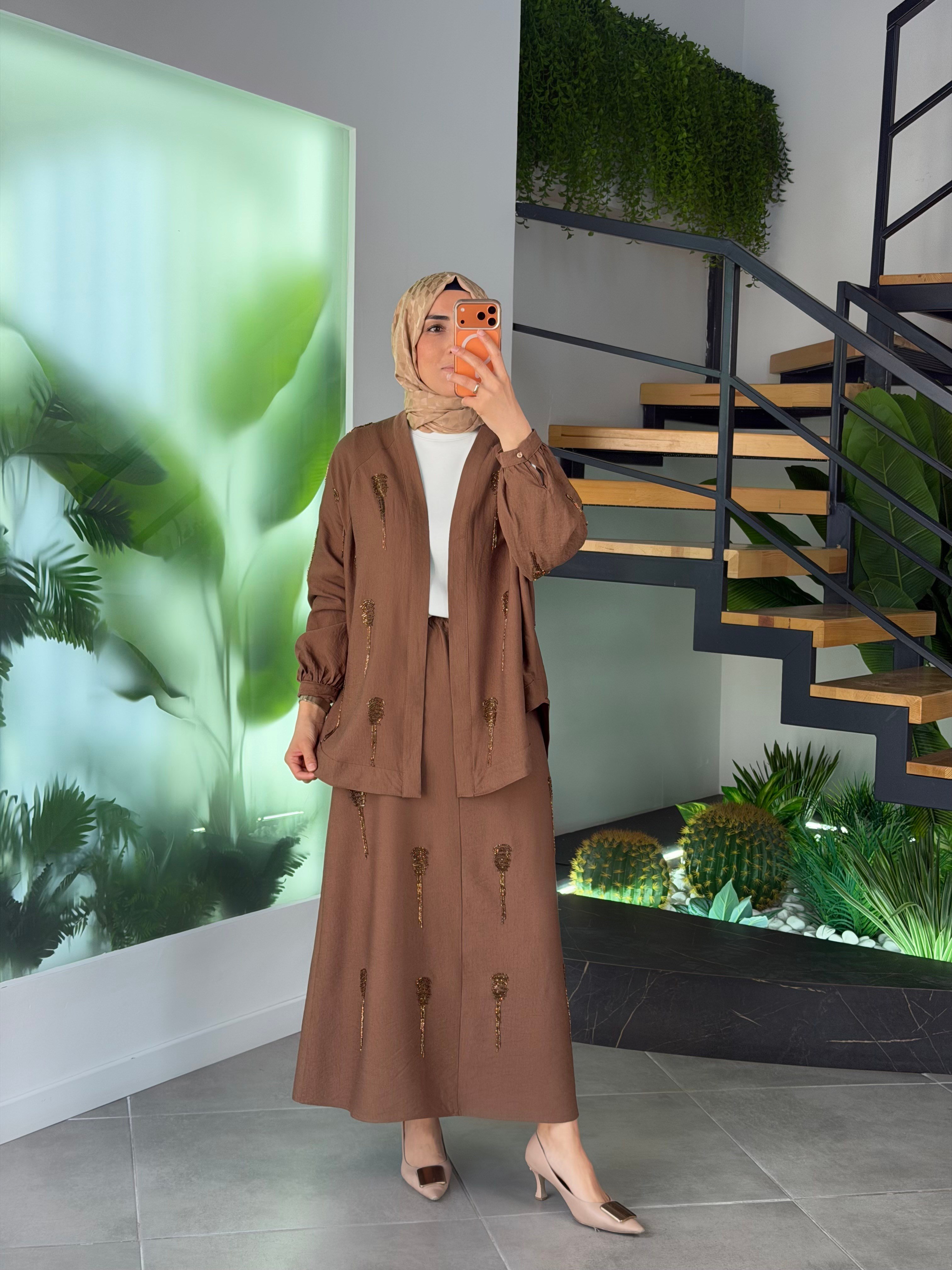 Boncuk İşlemeli Kimonolu Takım