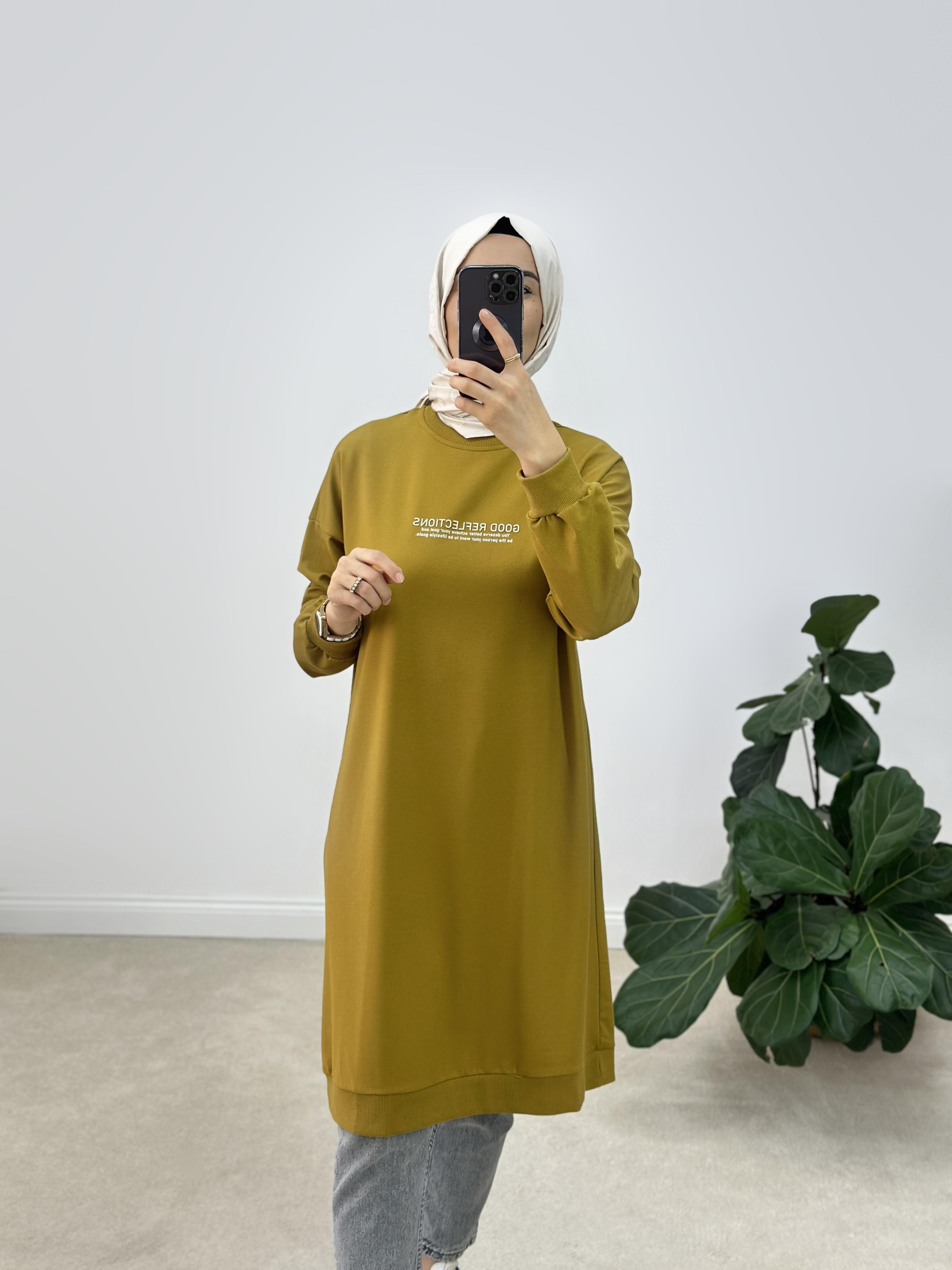 Boste Baskılı İki İplik Uzun Sweatshirt