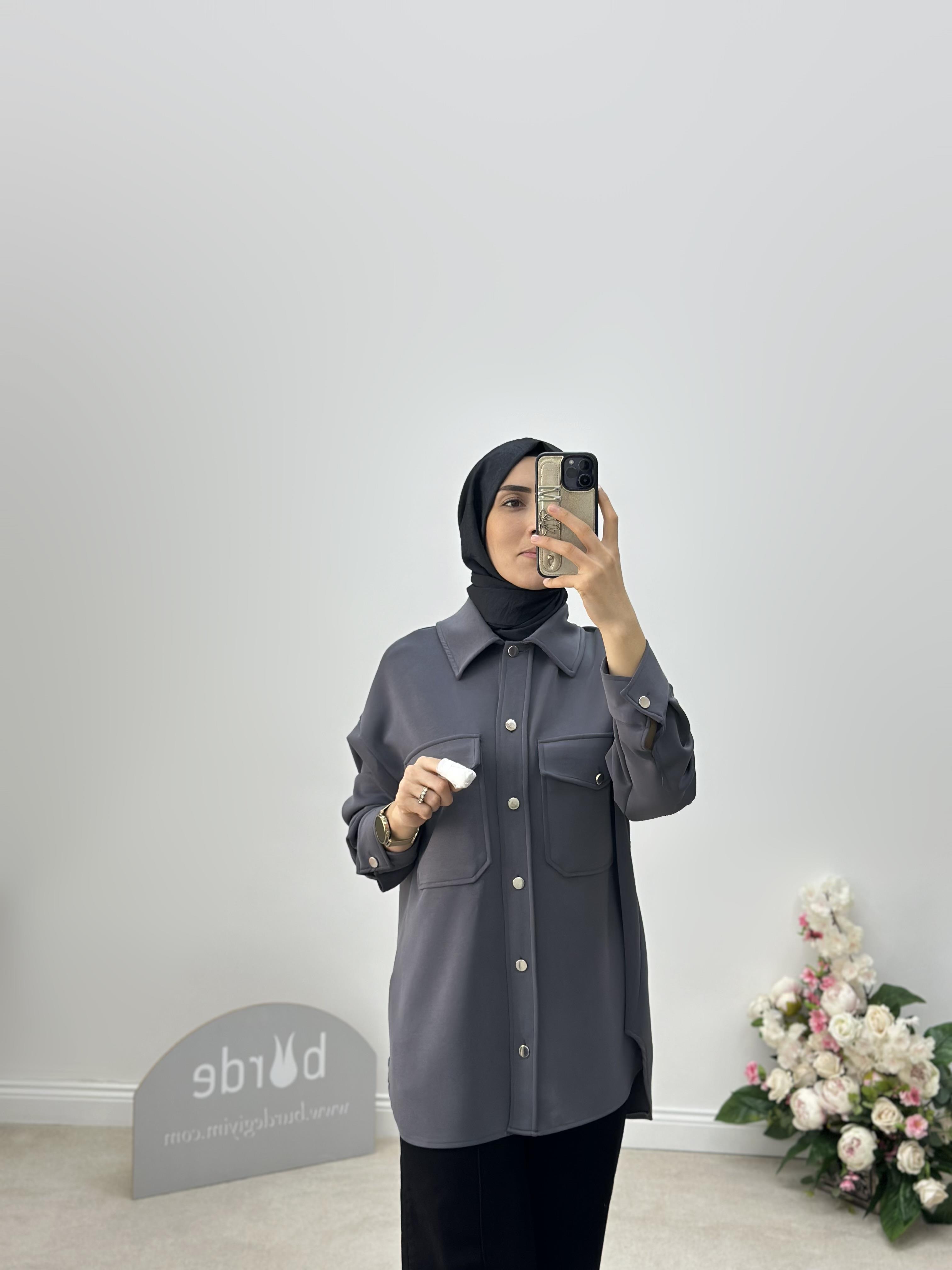 Cepli Oversize Antrasit Renk Kadın Shacket