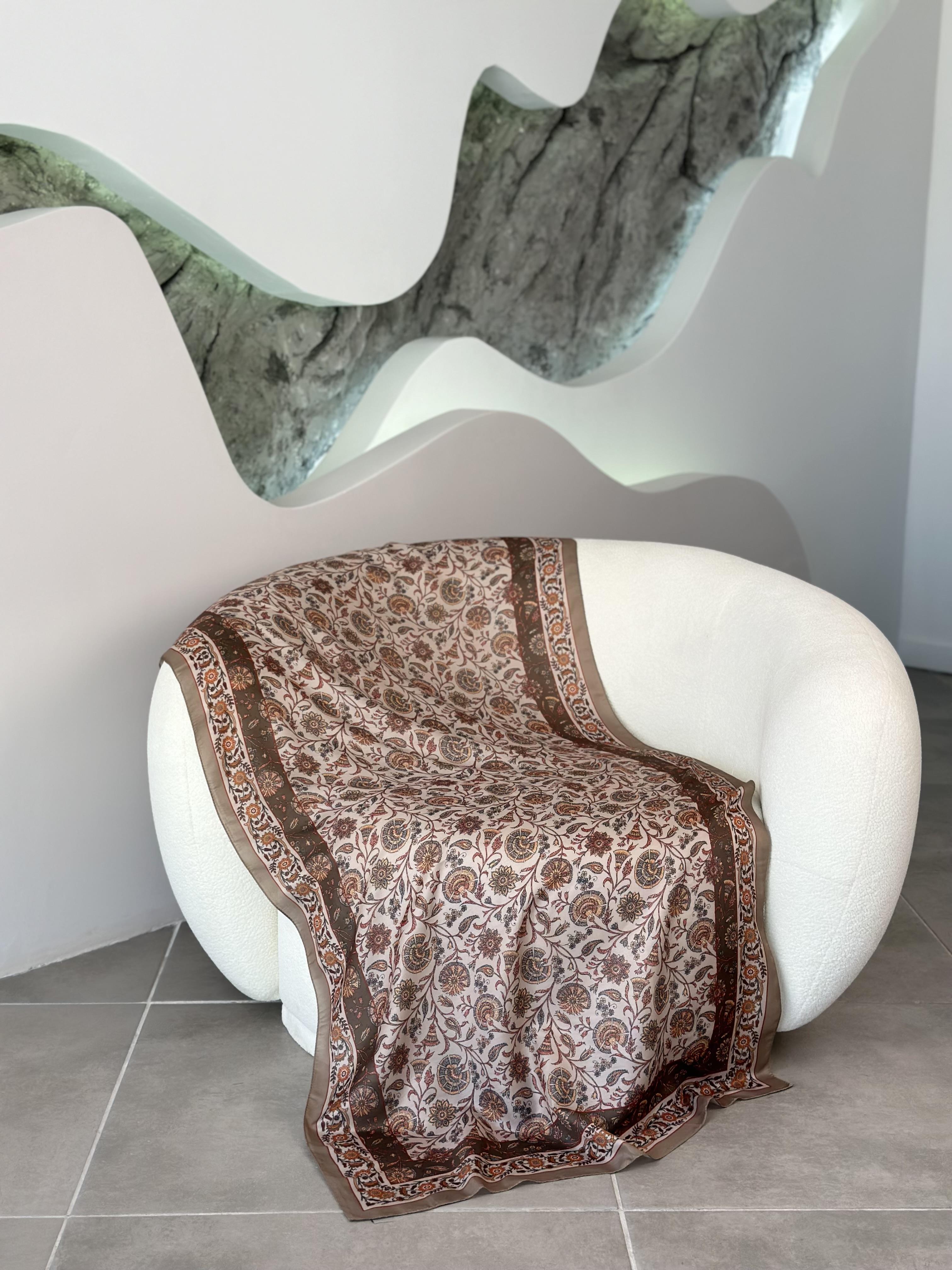 Çini Desenli Soft  Şal Krem-Kahve