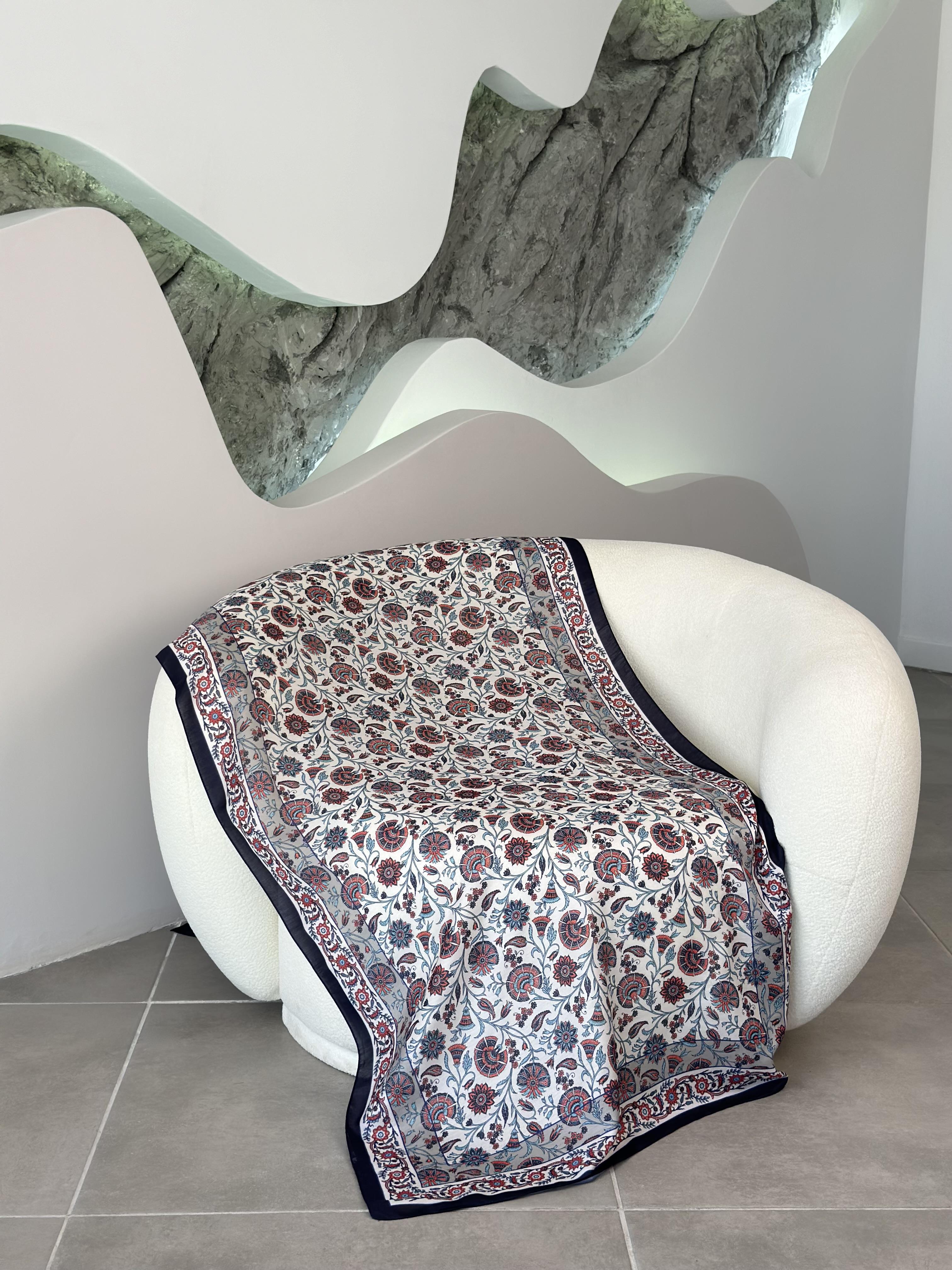 Çini Desenli Soft  Şal Lacivert-Kırmızı