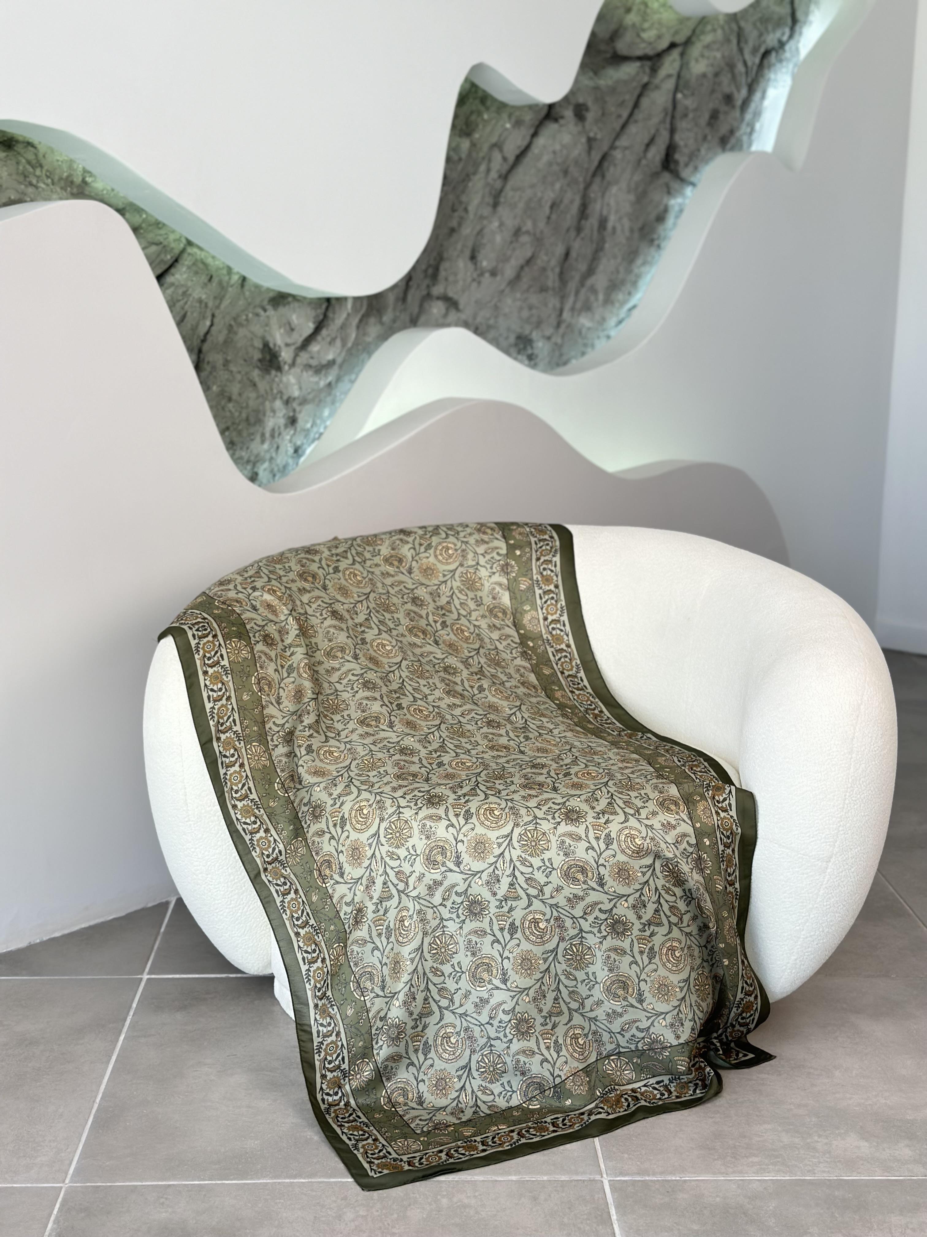 Çini Desenli Soft  Şal Yeşil-Çağla