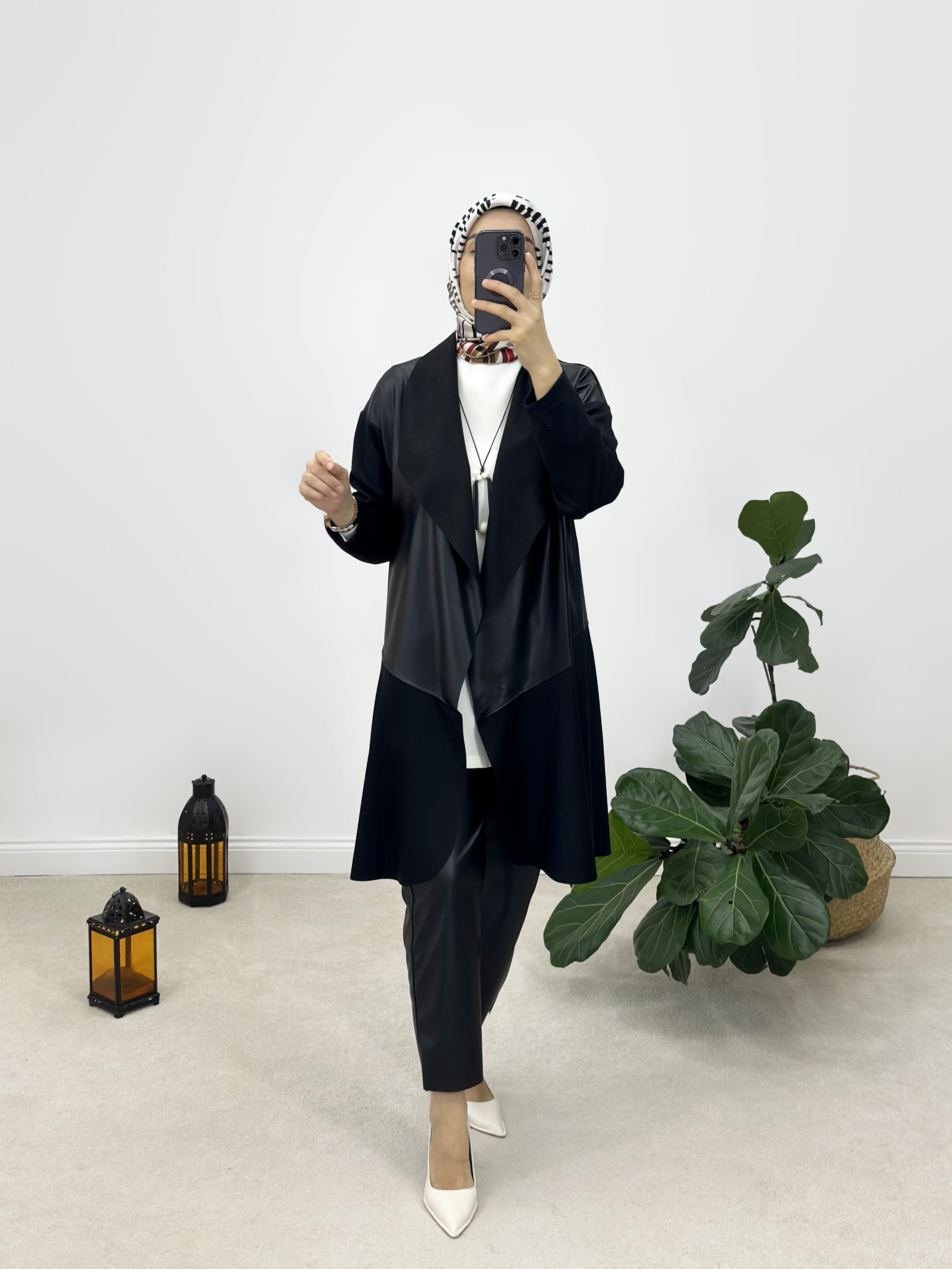 Deri Ve Örme Çelik Örme Kumaş Garnili Giy-Çık Hırka