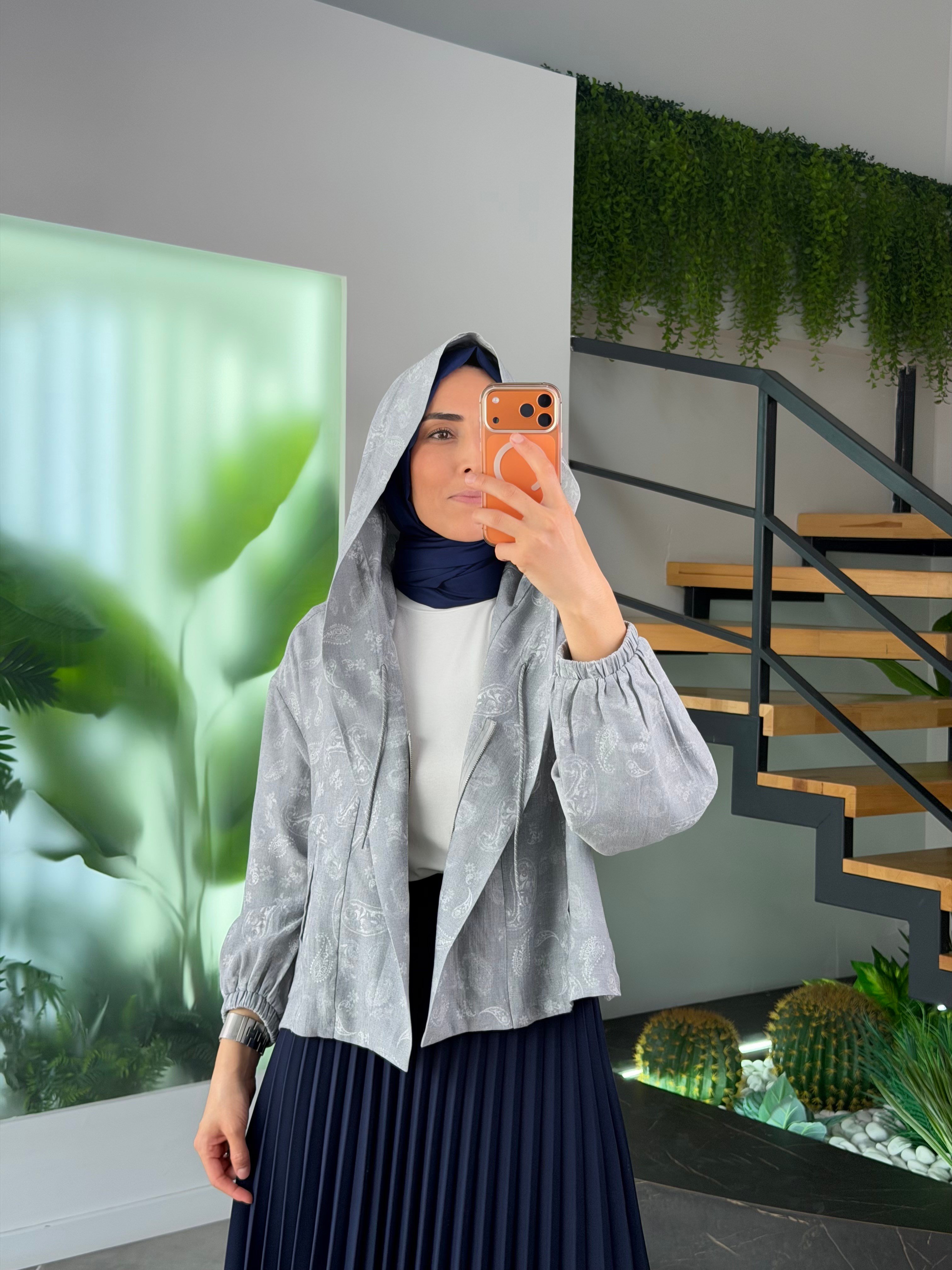 Gri Renk Şal Desenli Premium Ceket