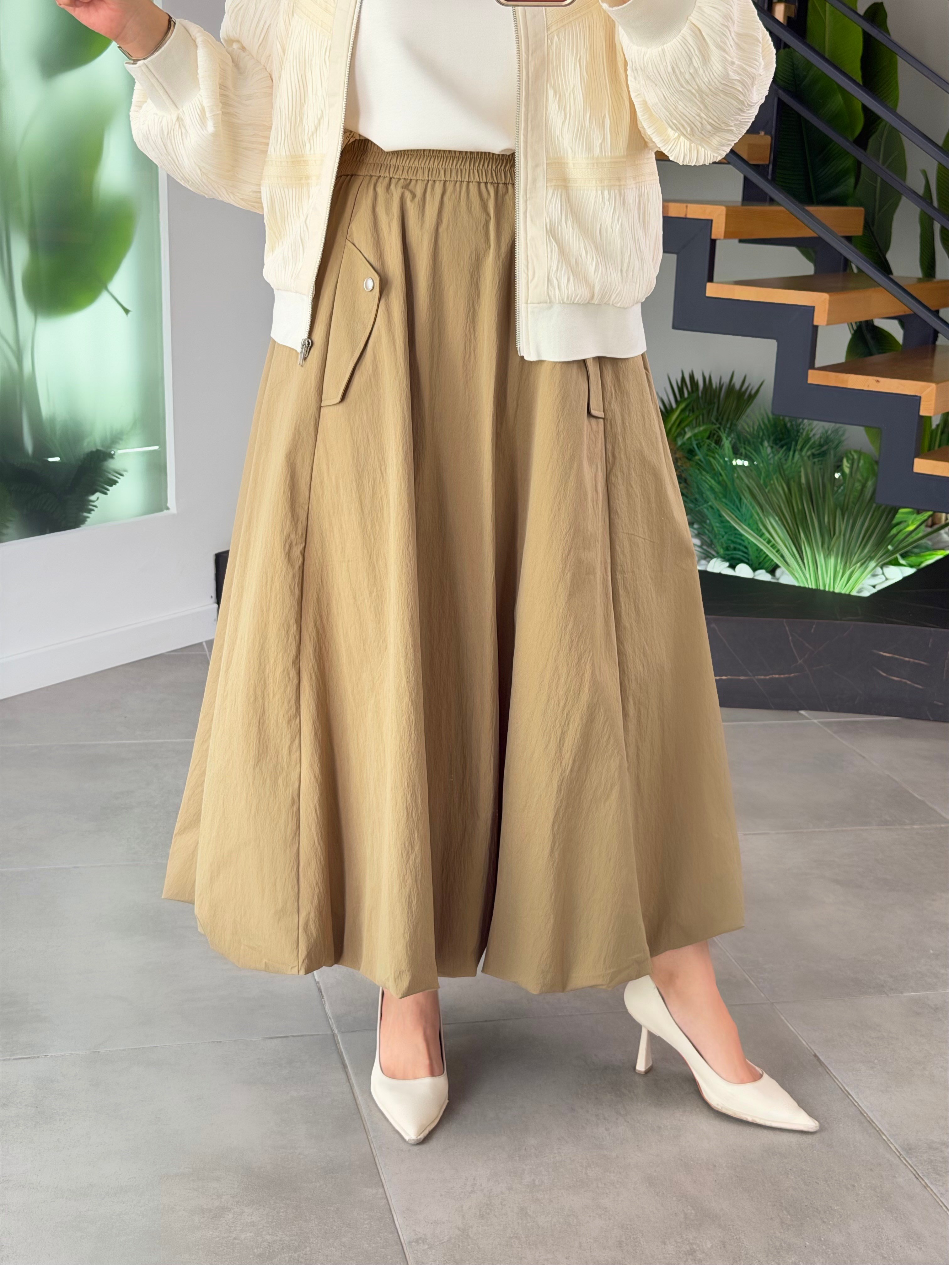 Haki Renk Premium Paraşüt Kumaş Balon Etek