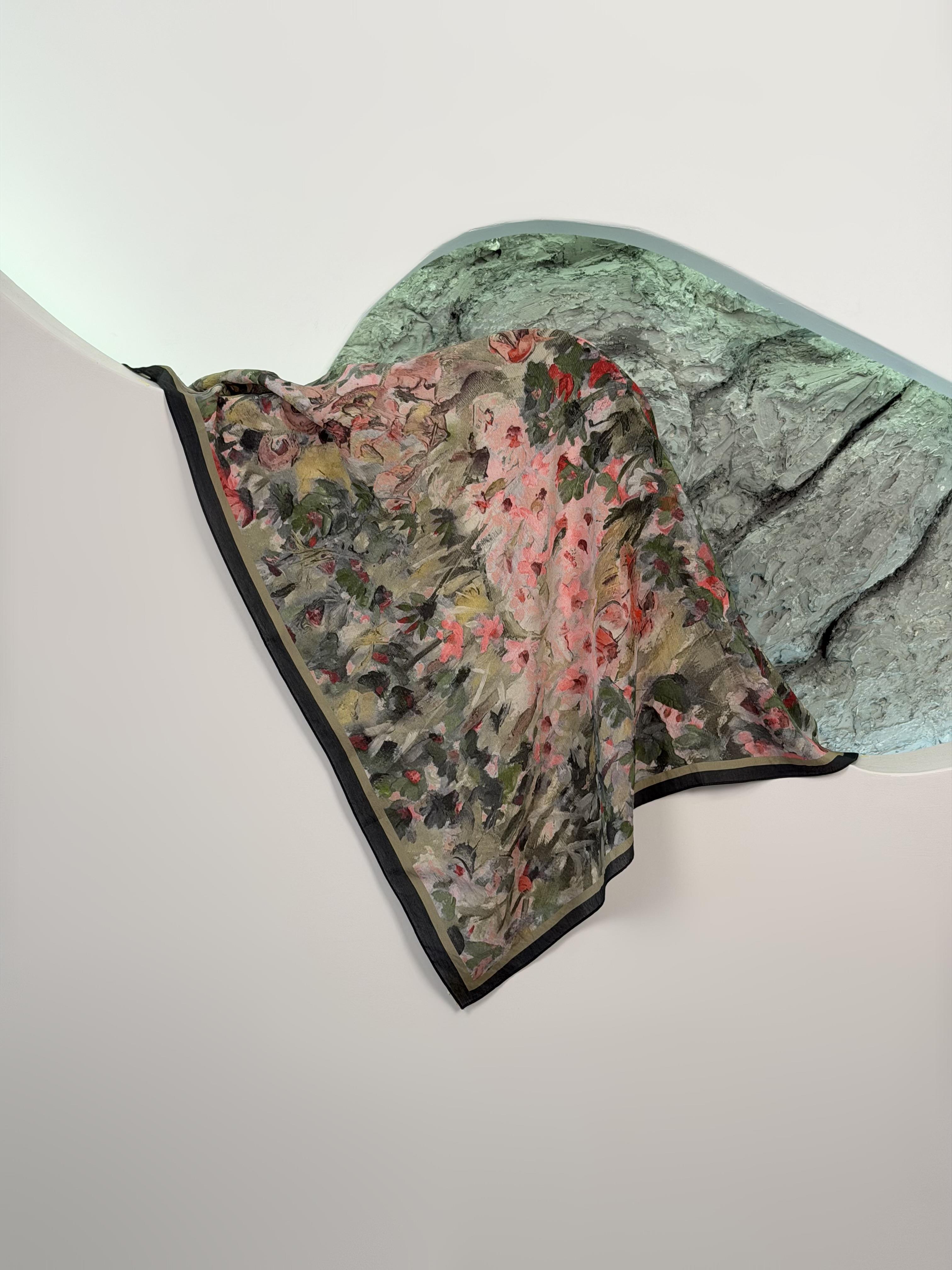 Haki Renk Soft Floral Eşarp