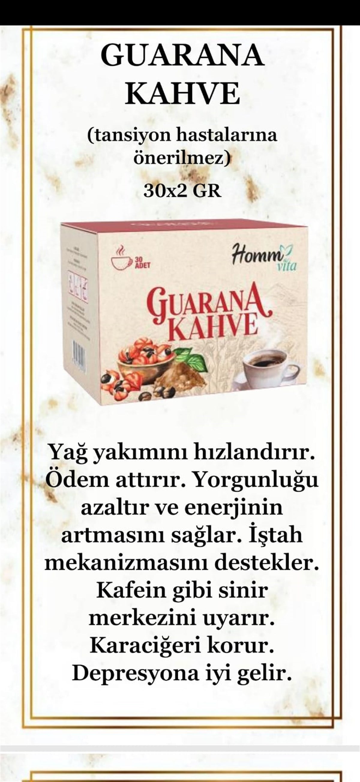 HOMM VİTA GUARANA KAHVE 30 ADET