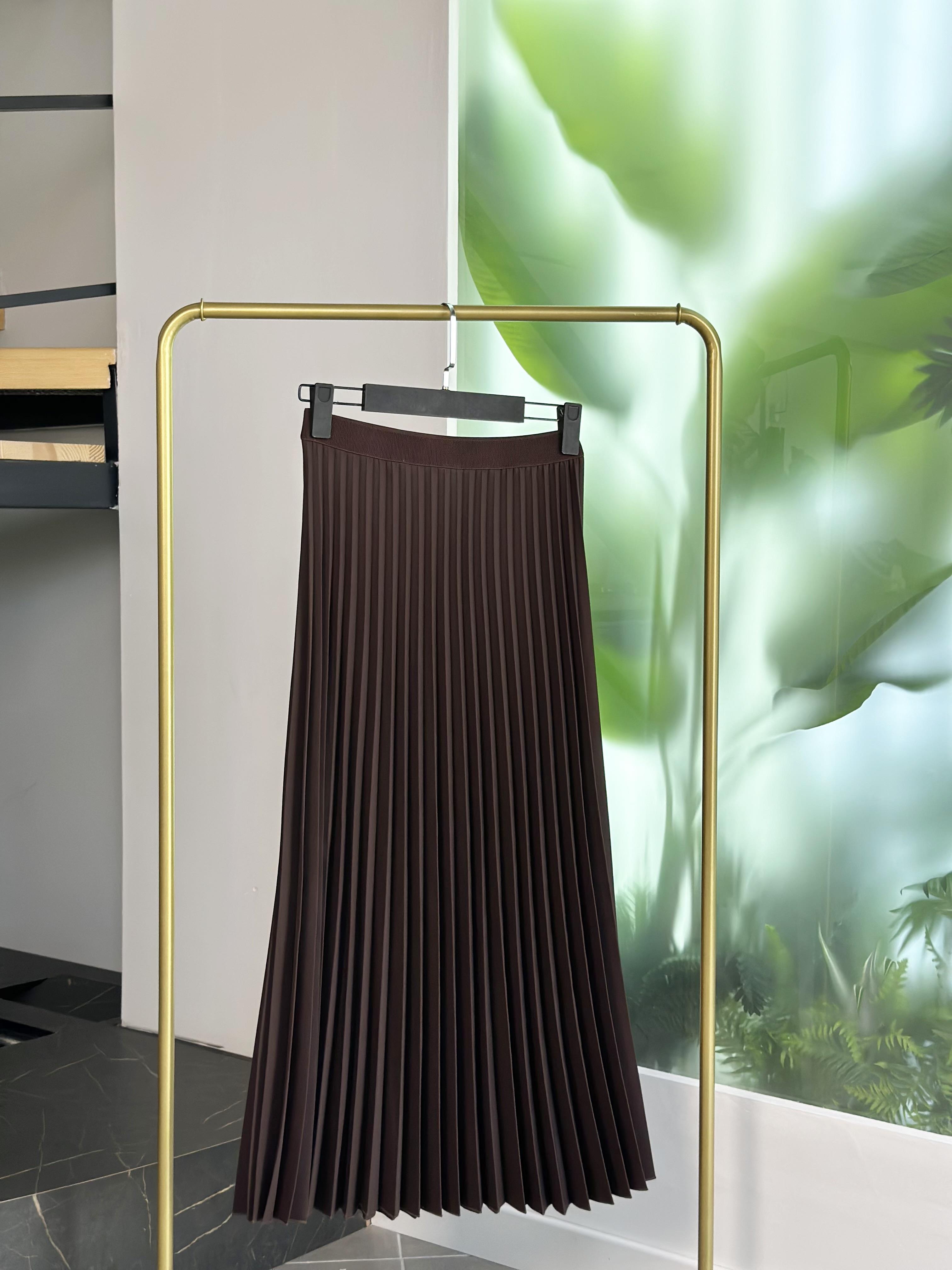 Kahve Renk Beli Lastikli Piliseli Etek