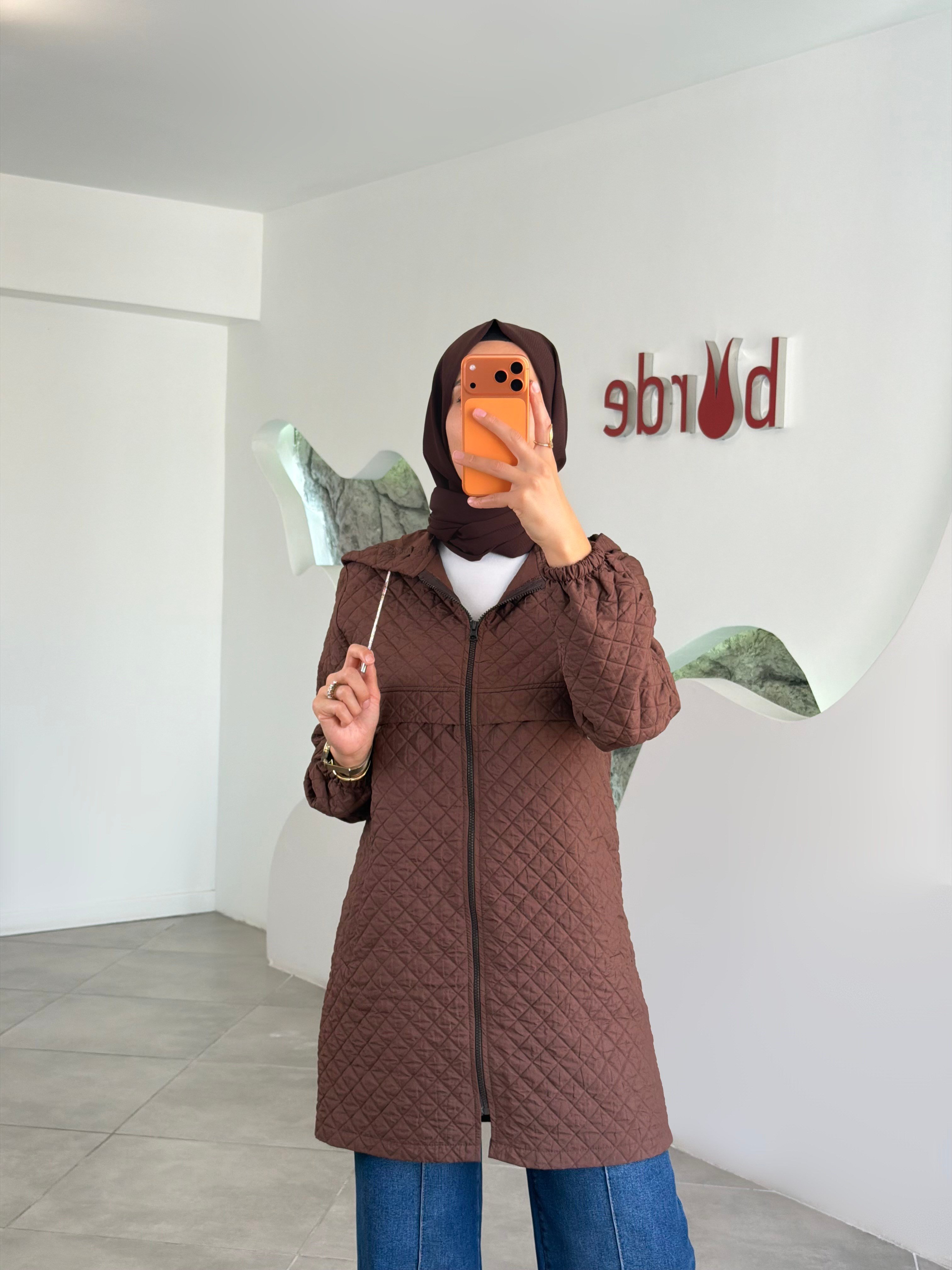 Kahve Renk Kapitone Dikişli Ceket