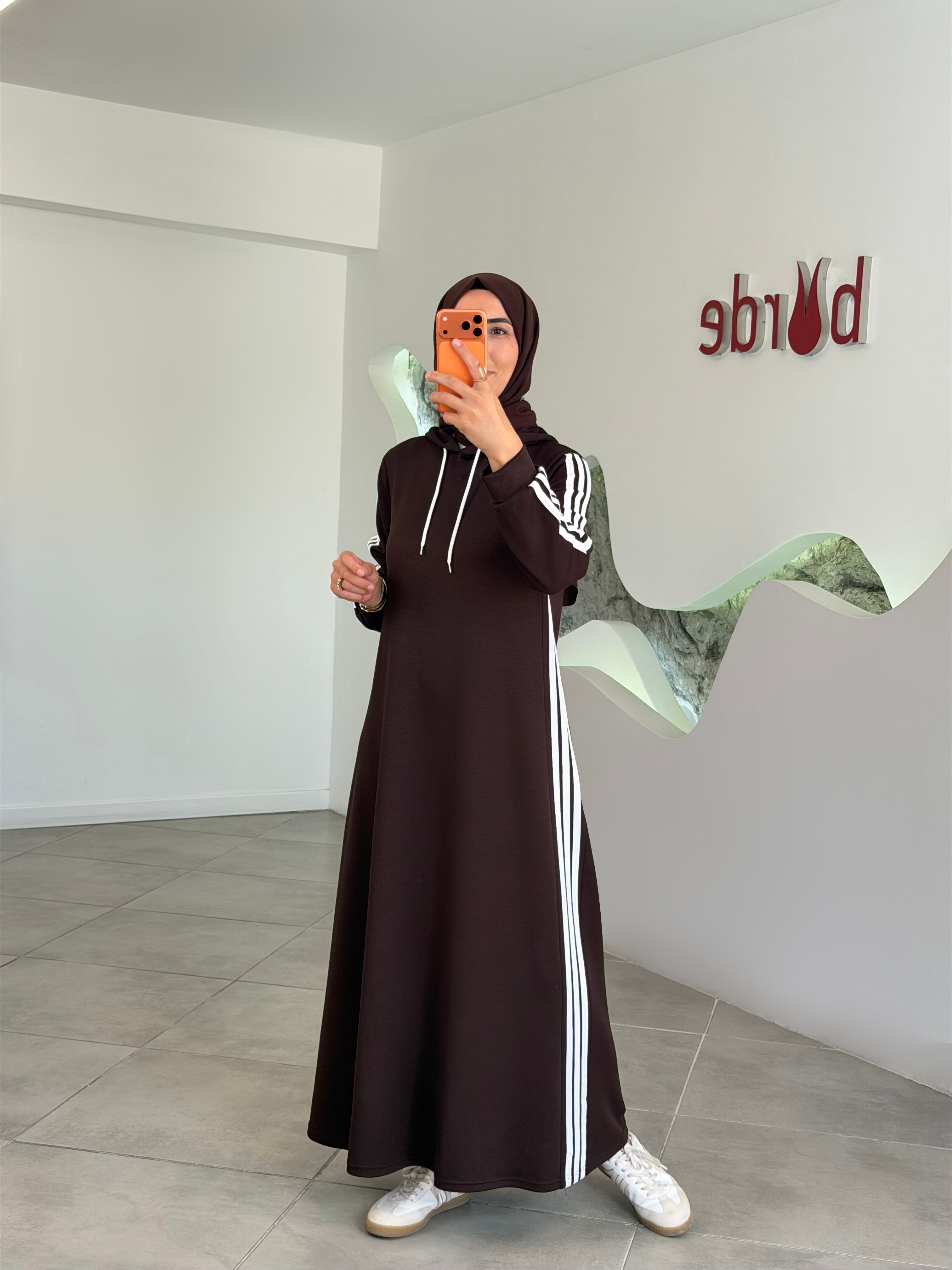 Kahve Renk Oysho Kumaş Şerit Detaylı Elbise