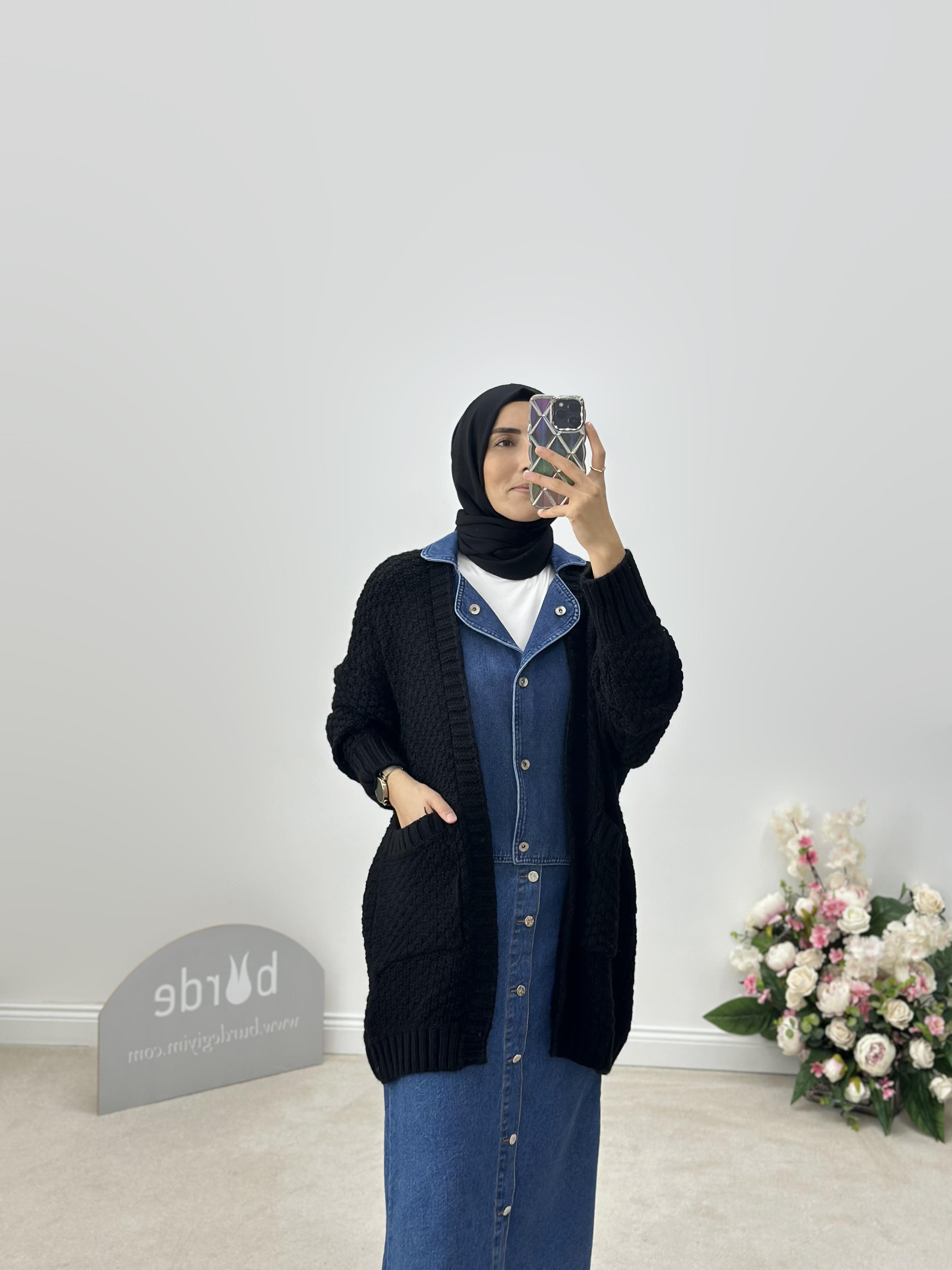 Kot Kumaş Garnili Triko Hırka