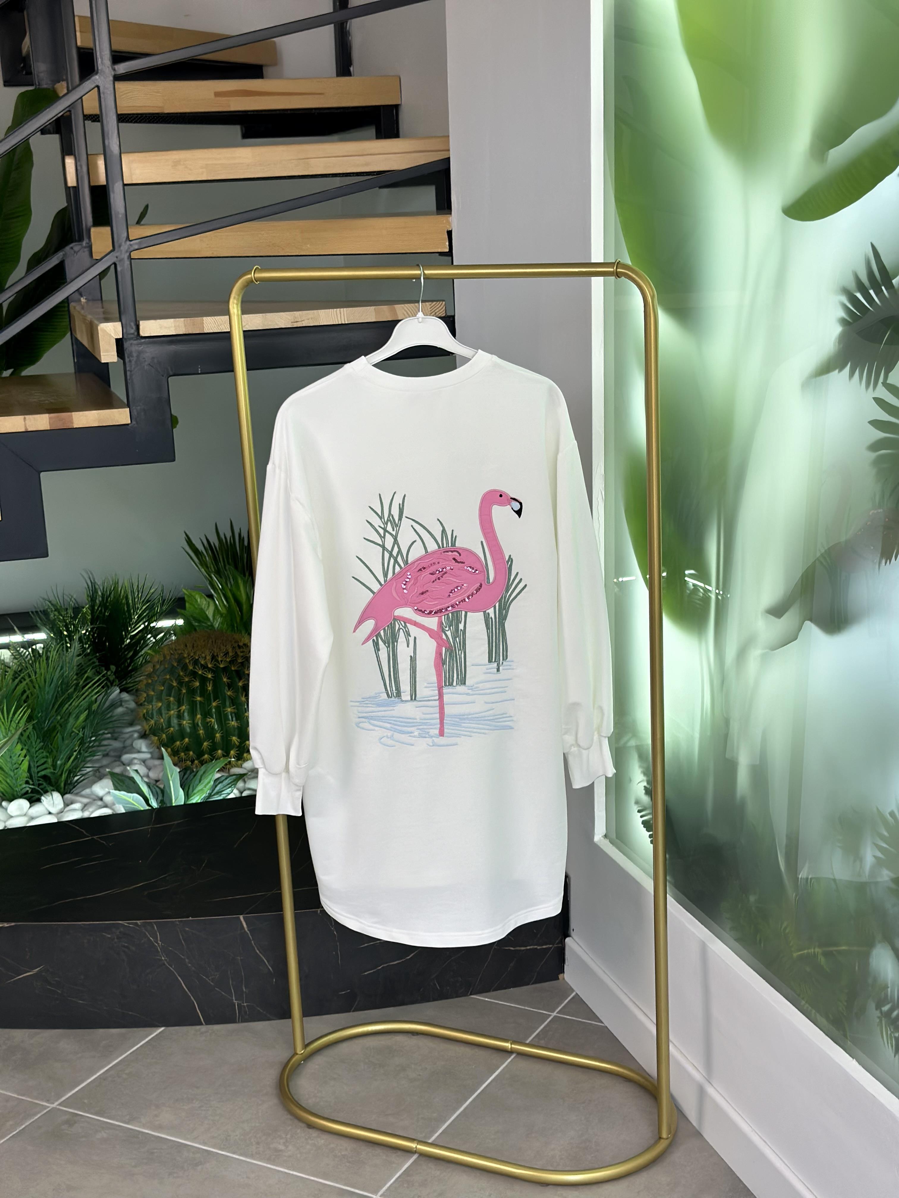 Kumaş Baskılı Ve Nakışlı Ekru Renk Kadın Sweatshirt 