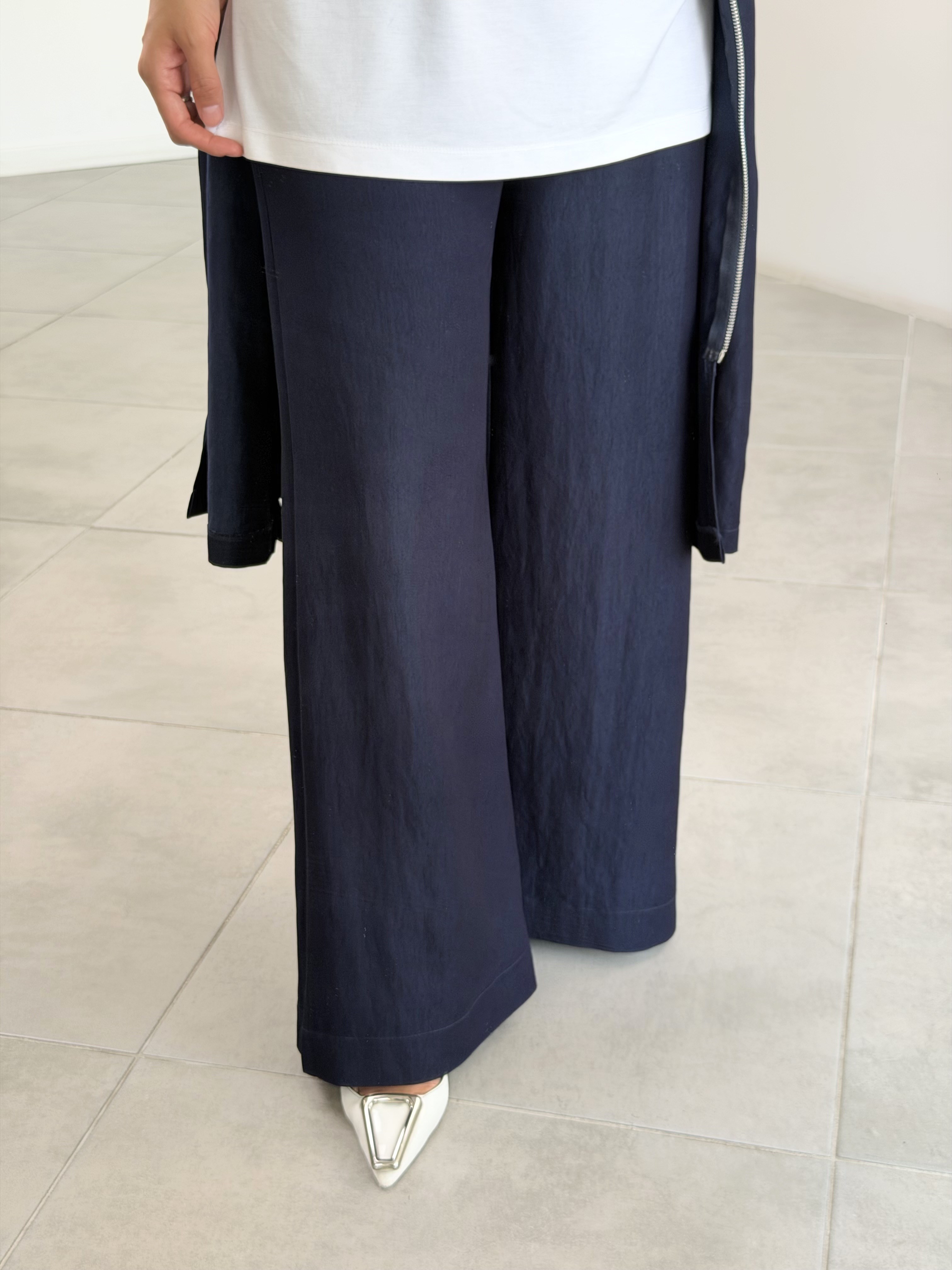 Lacivert Renk Beli Lastikli Bol Paça Denim Pantolon